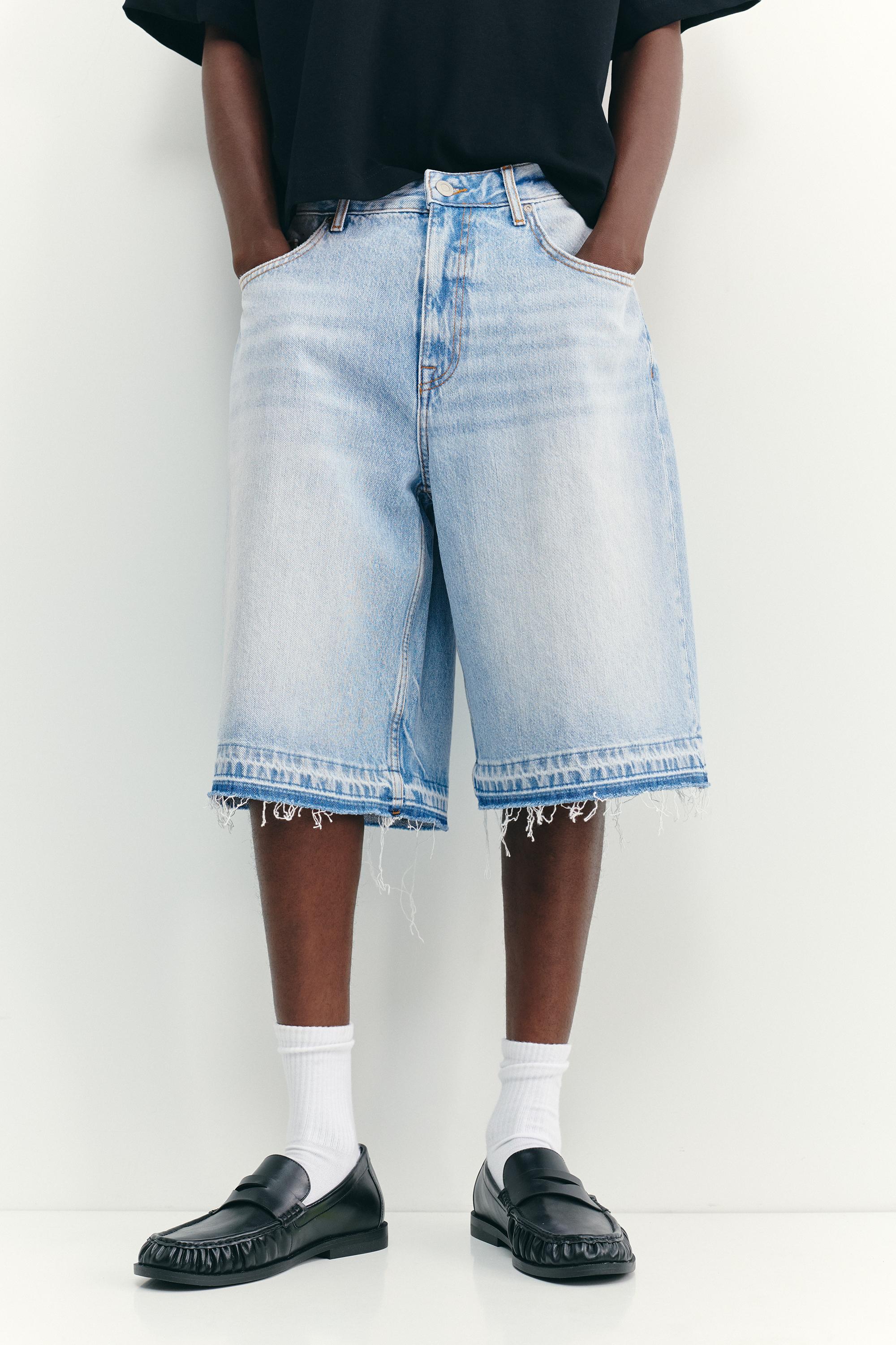 Frayed hem skater Bermuda shorts — Pale indigo