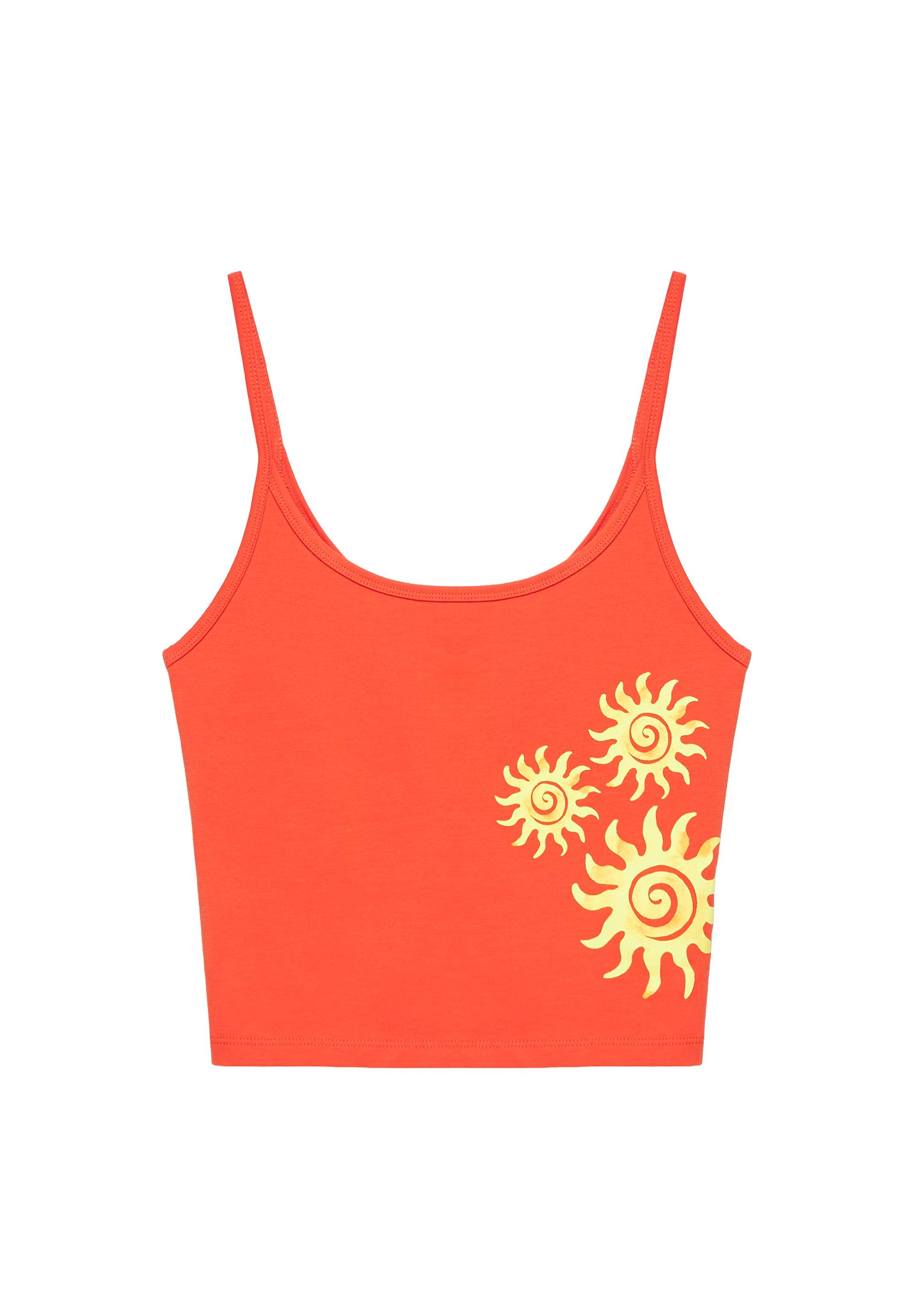Orange sun graphic top — Red