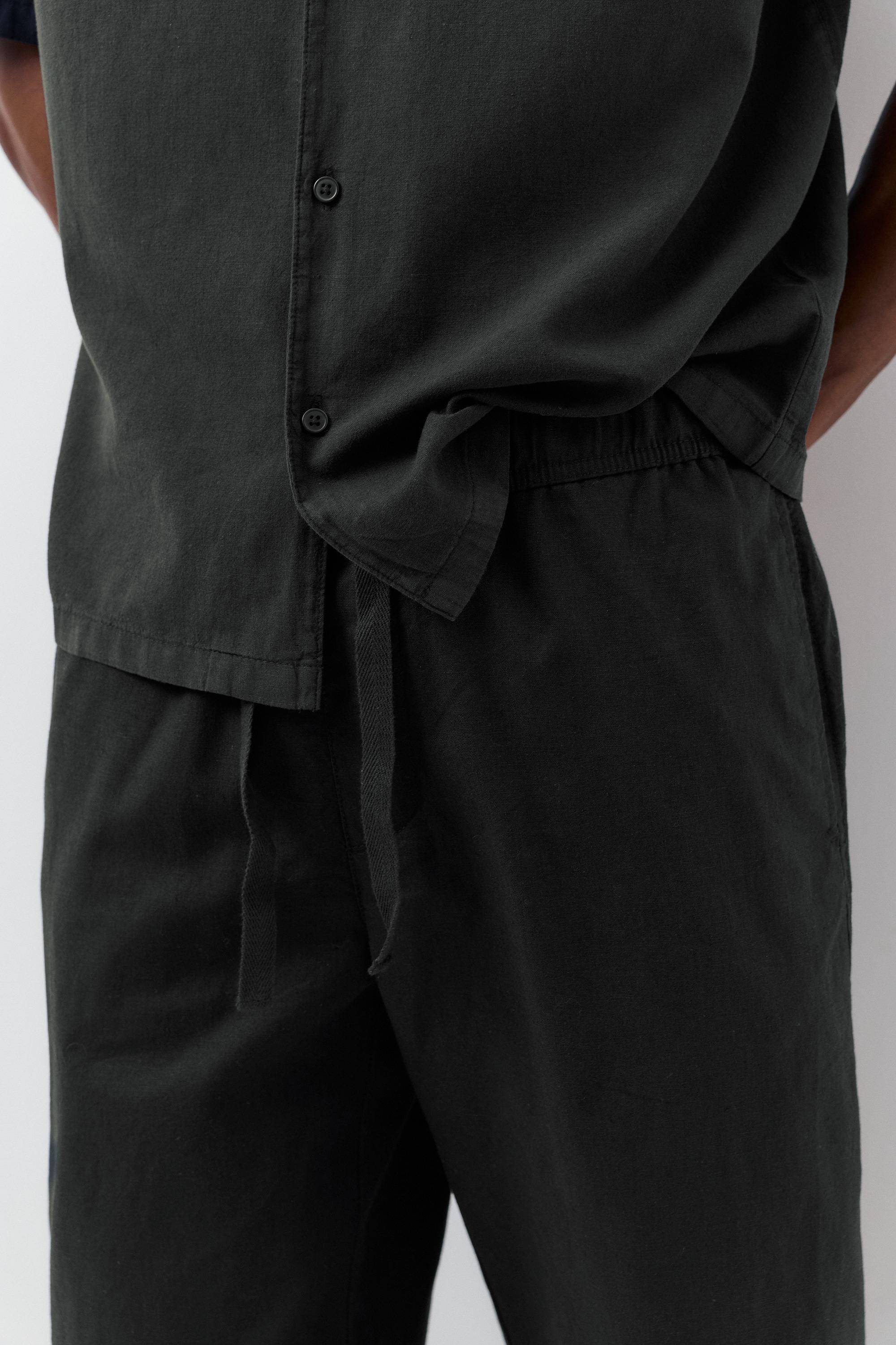 Linen blend jogger trousers — Black