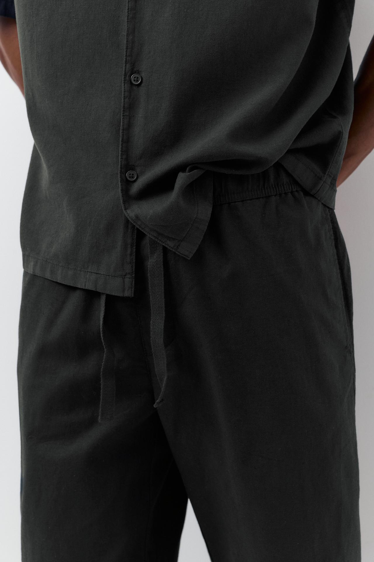 Linen blend jogger trousers — Black