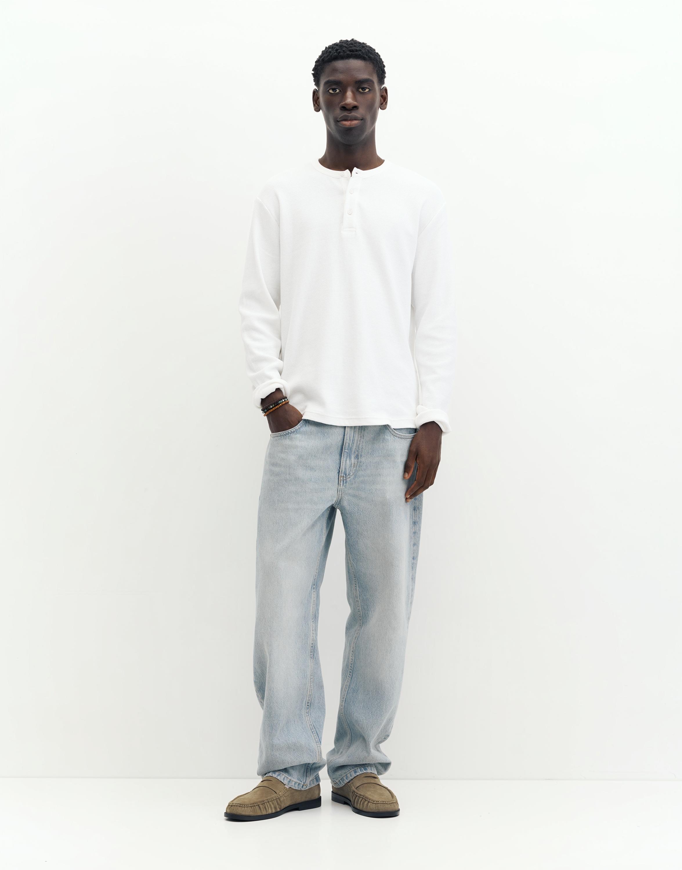 Waffle-knit long sleeve T-shirt — White