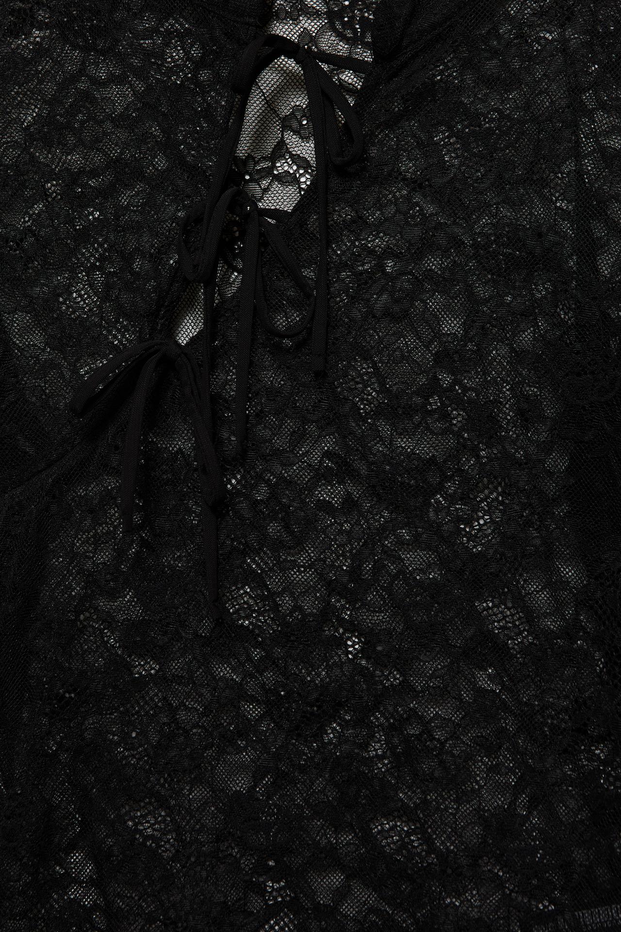 Lace stand collar top with fireman clasps — Black