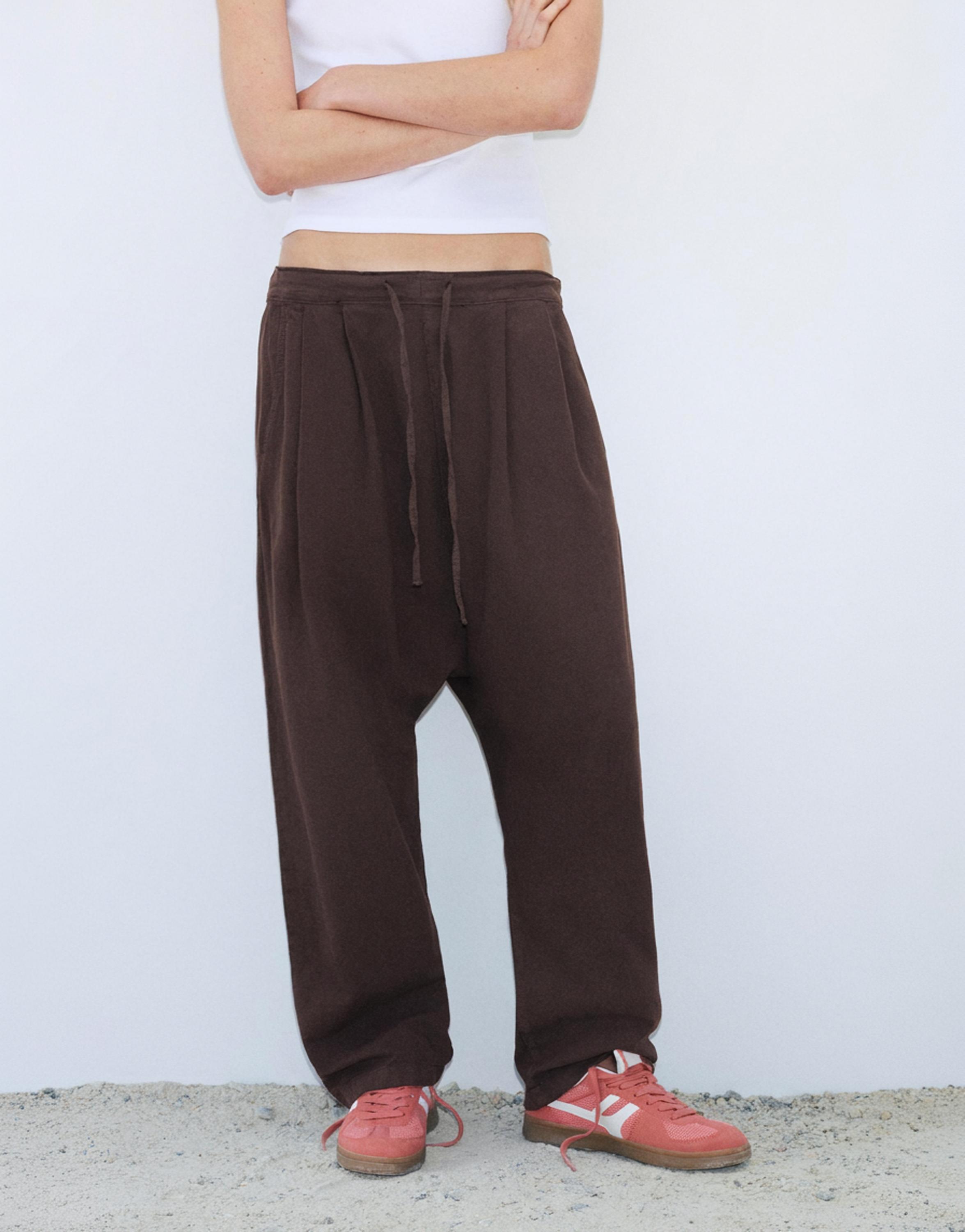 Baggy sarouel trousers with drawstring — Brown