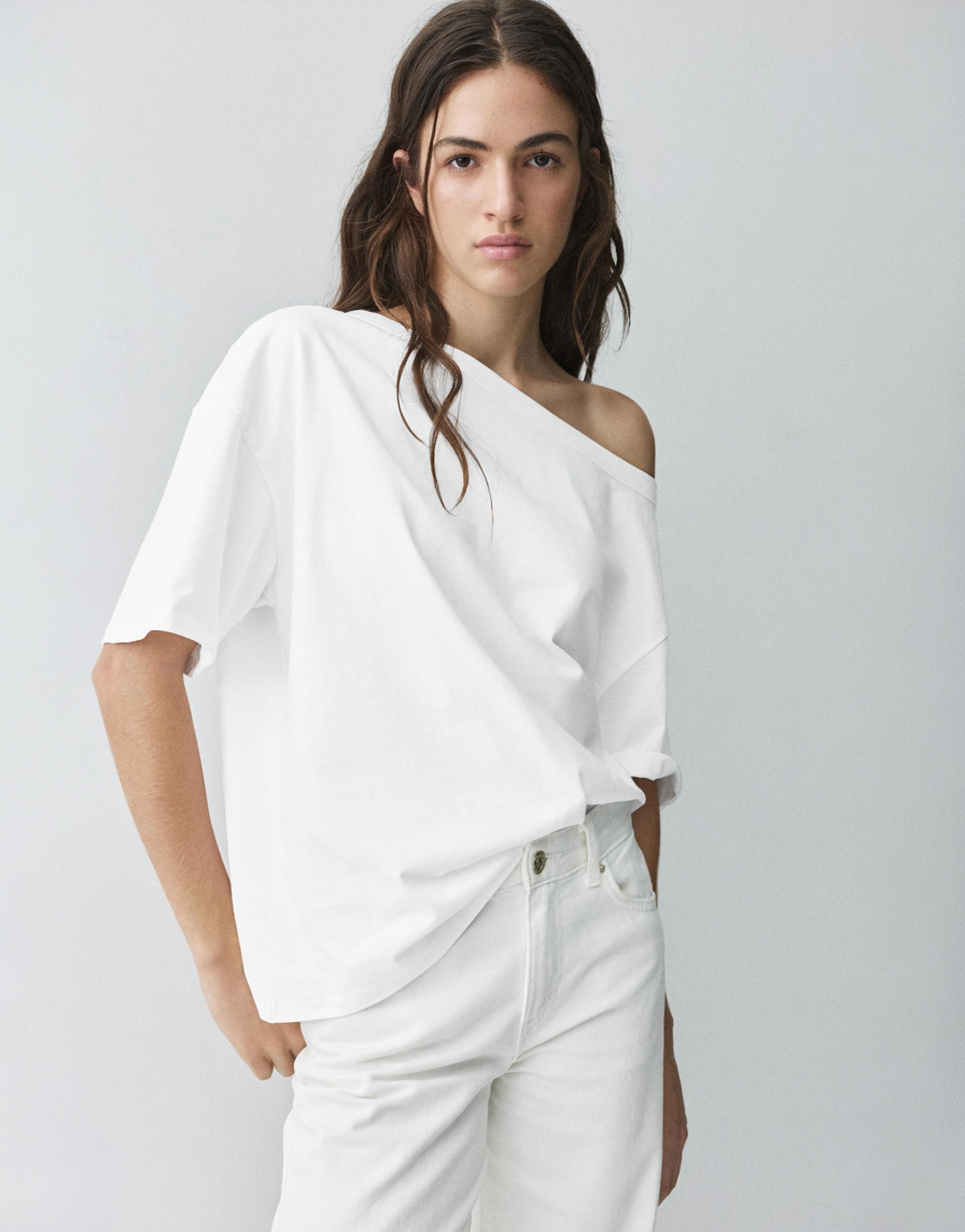Asymmetric short sleeve T-shirt — White