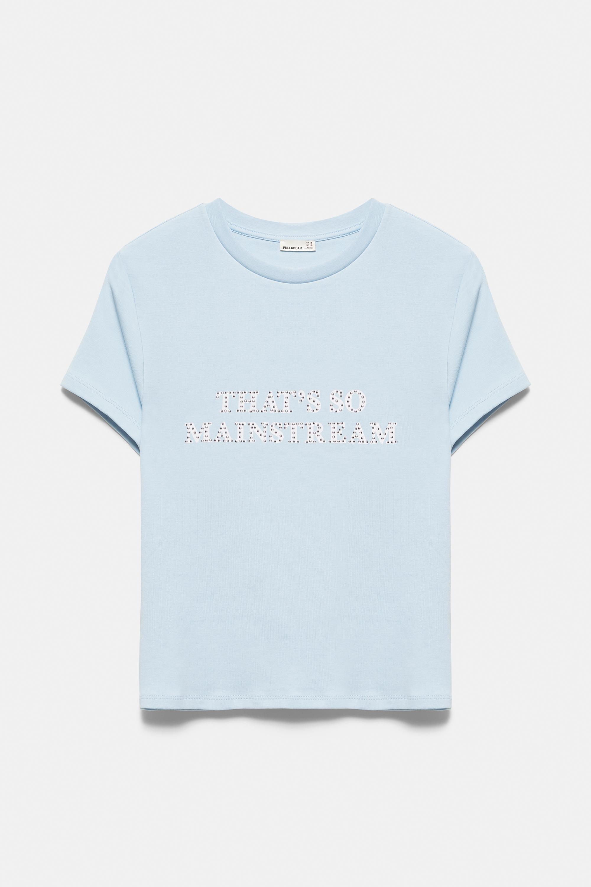 Studded text T-shirt — Pale blue