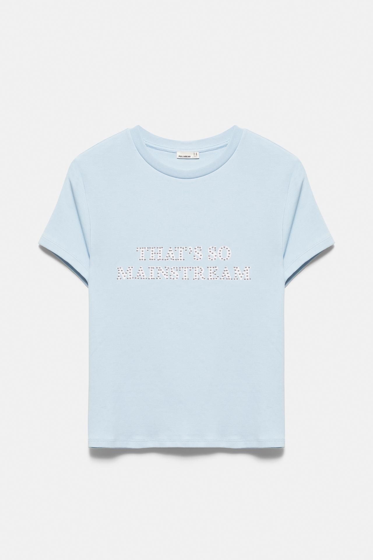 Studded text T-shirt — Pale blue