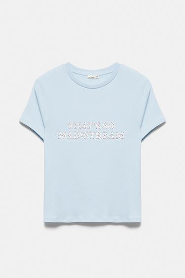 Studded text T-shirt — Pale blue 5