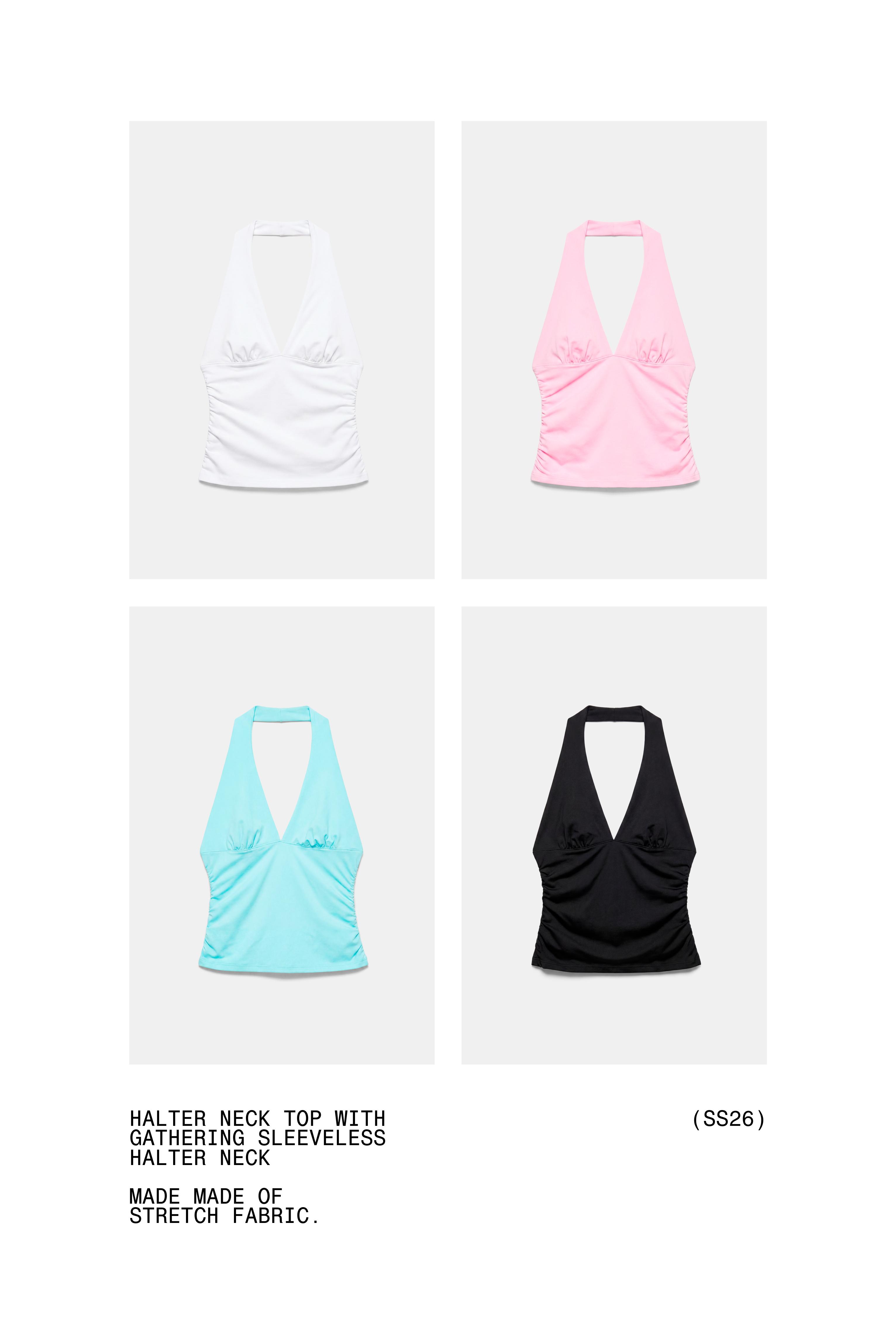 Halter neck top with gathering — Black