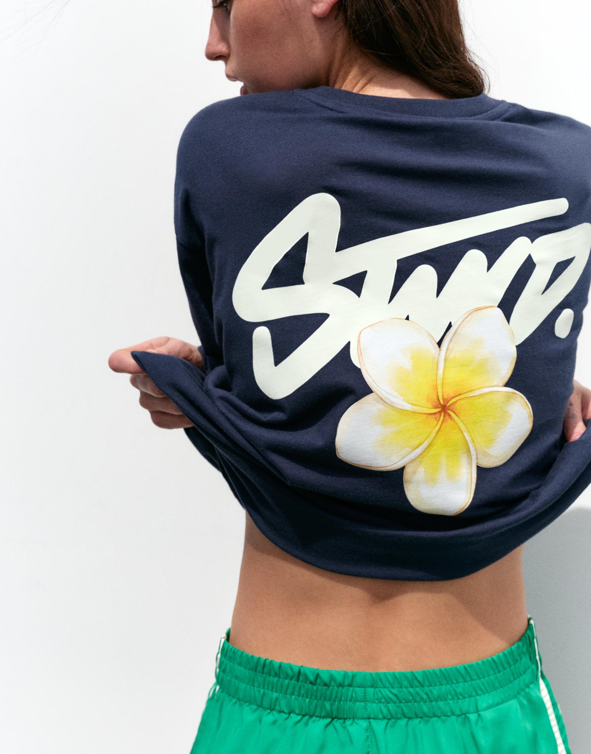 Oversize floral graphic T-shirt — Navy