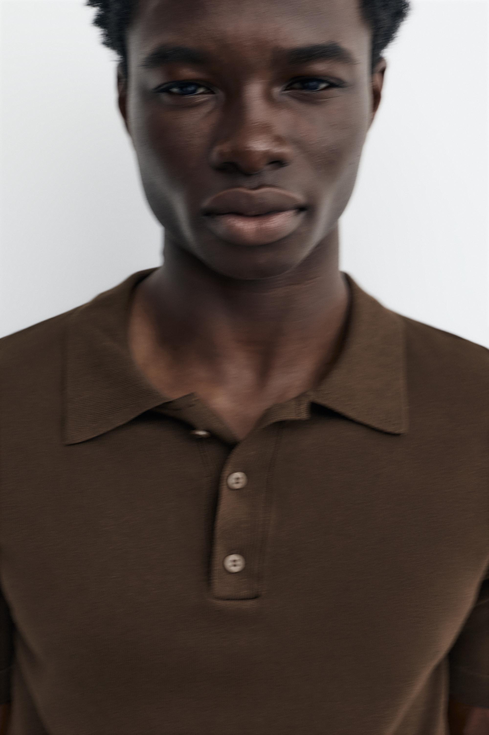 Short sleeve knit polo shirt — Chocolate