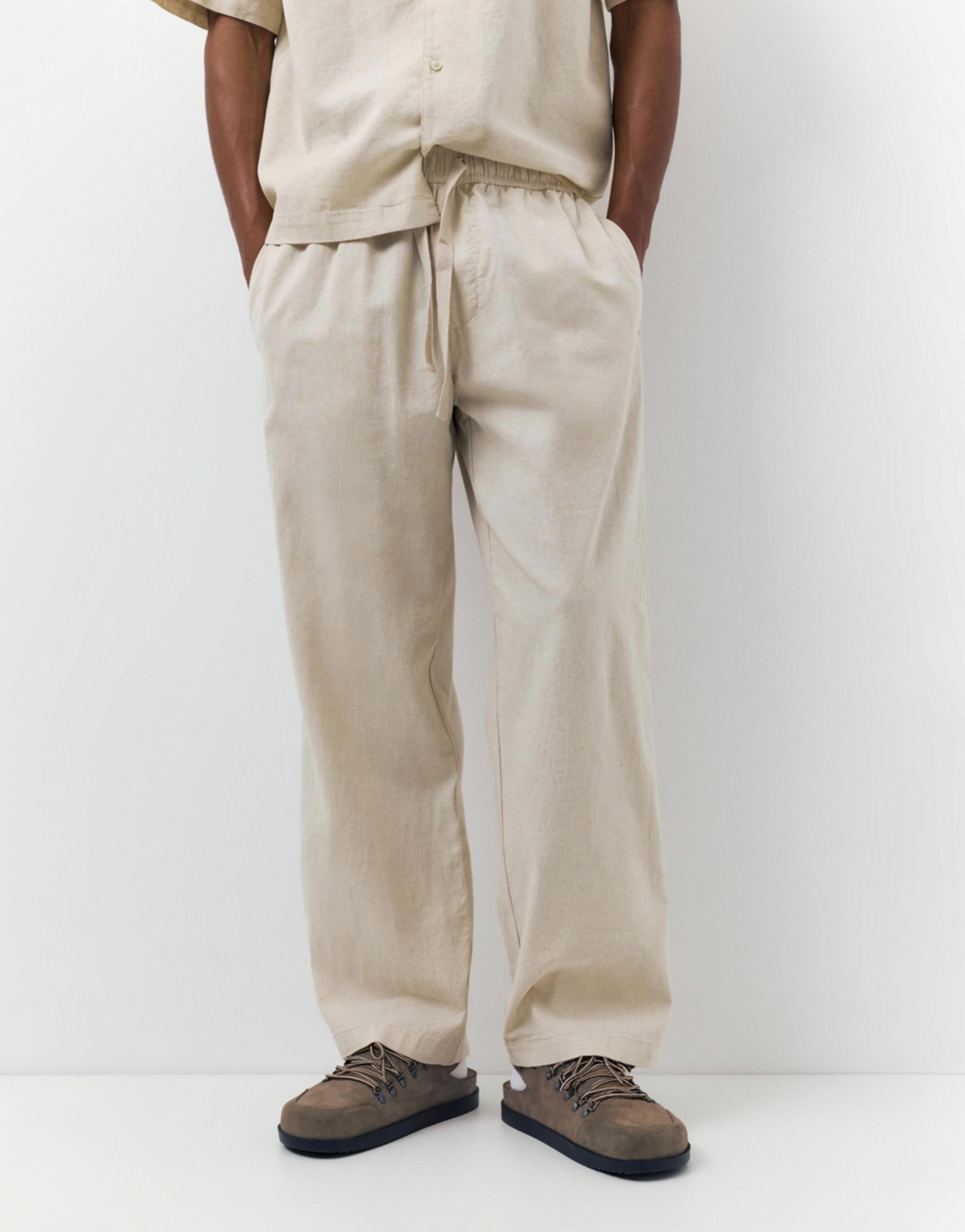 Linen blend jogger trousers — Beige