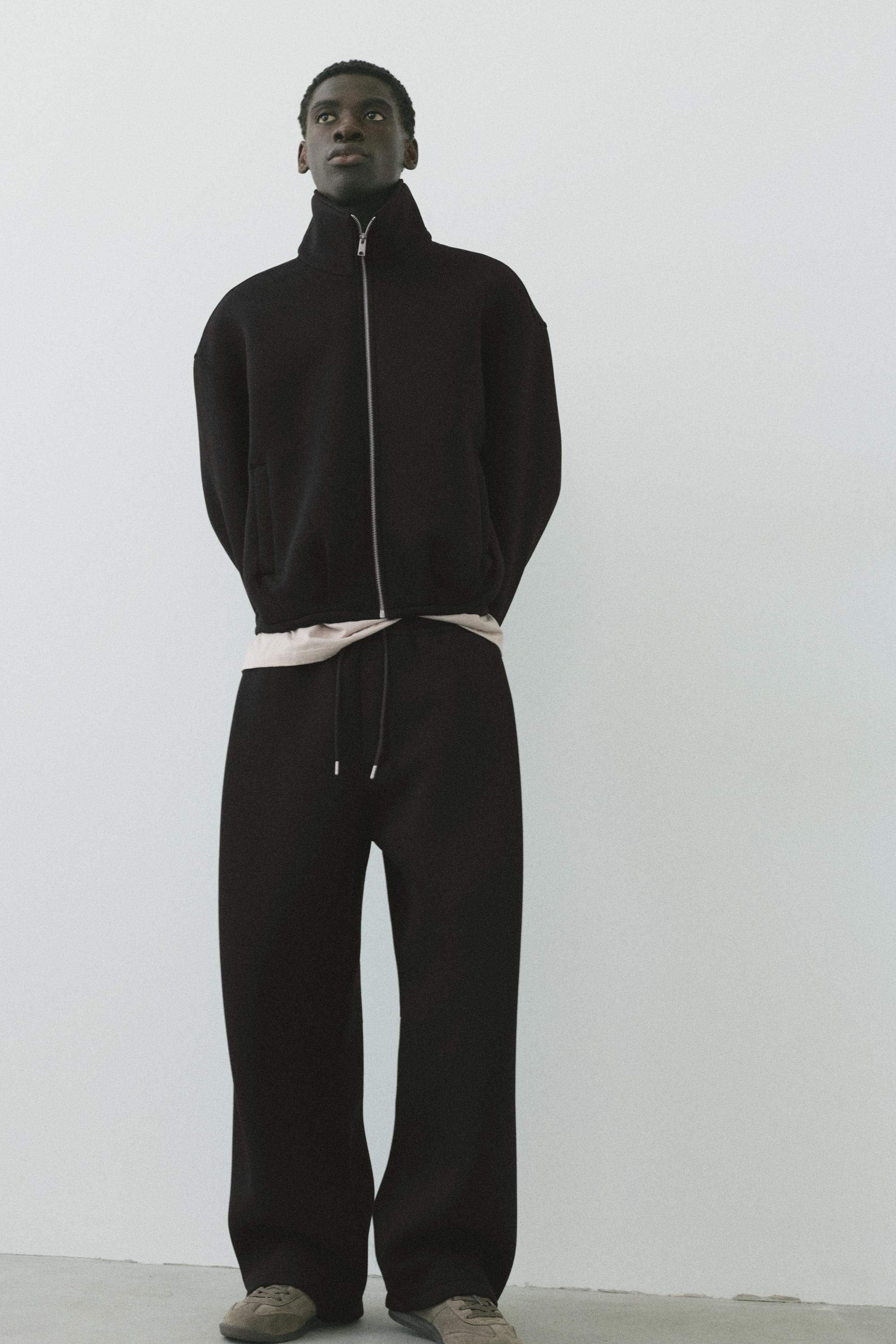 Neoprene-effect zip-up jacket — Black