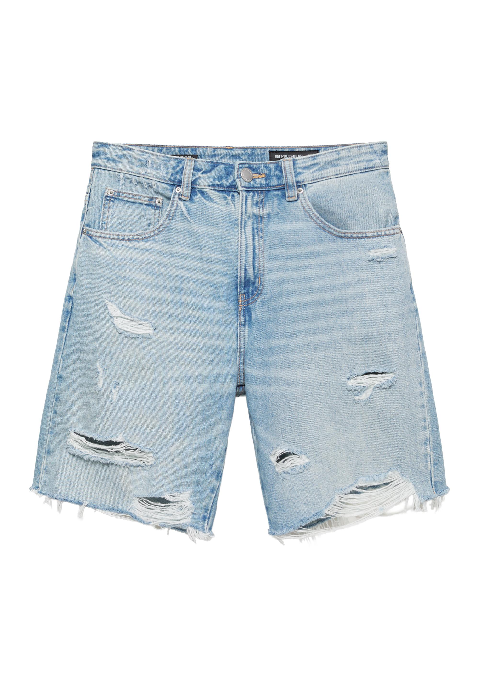 Straight-leg denim Bermuda shorts — Pale indigo