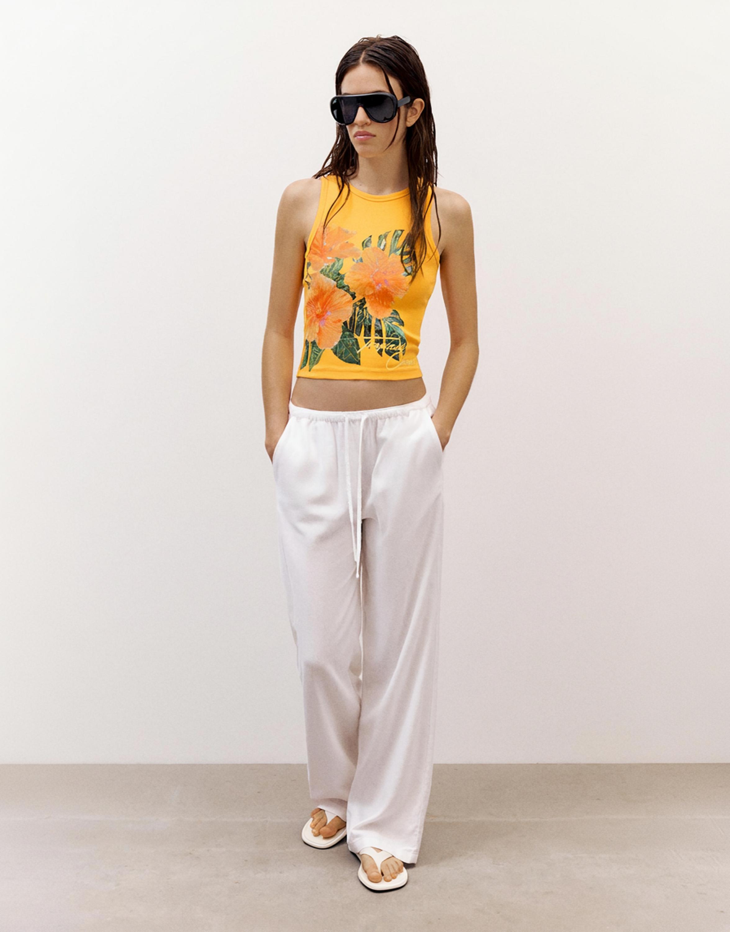 Floral sequin tank top — Orange