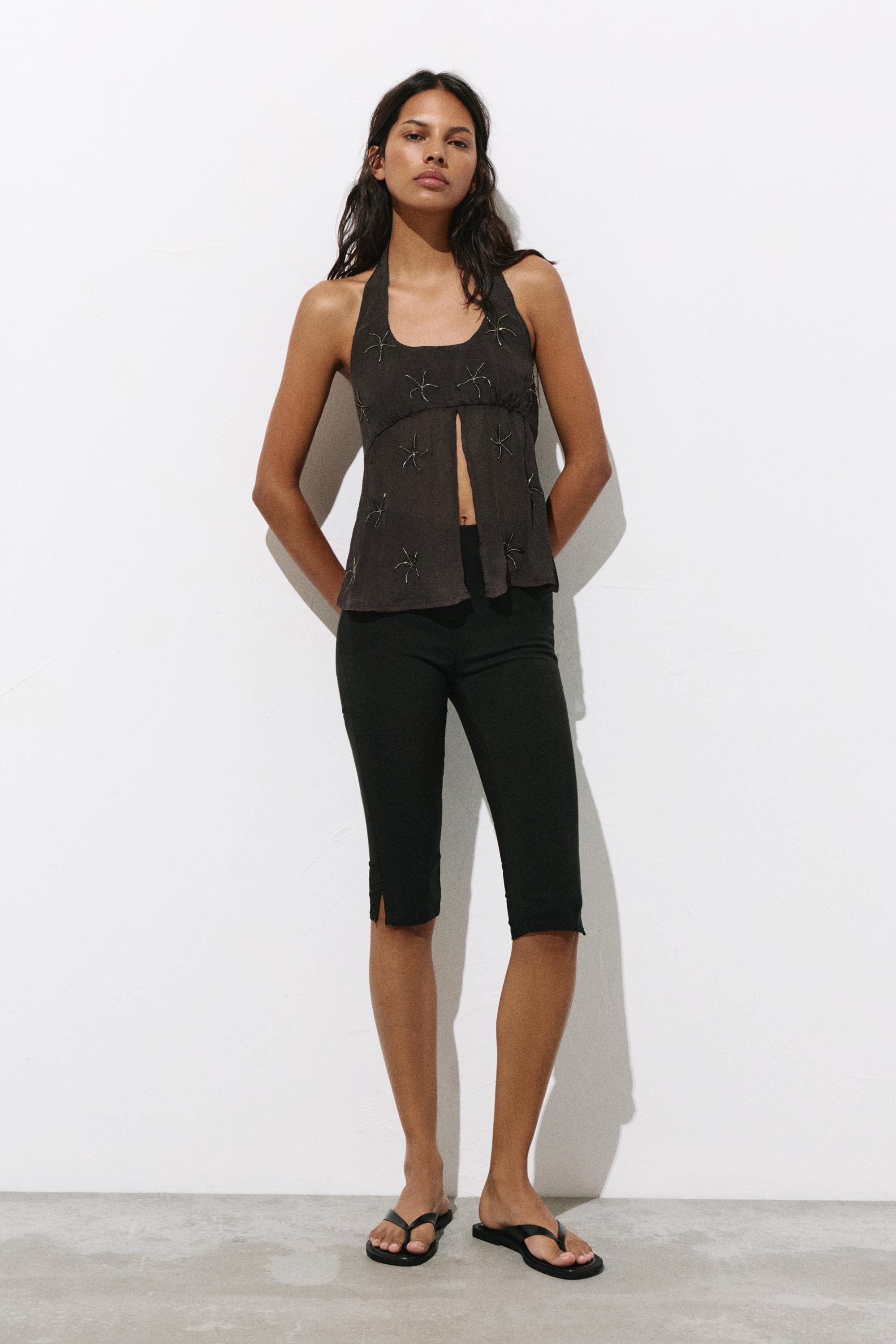 Beaded halter top — Brown