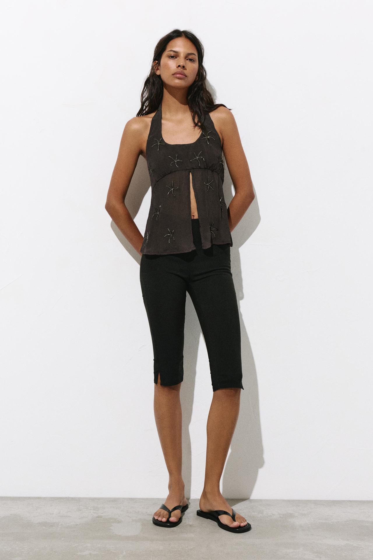 Beaded halter top — Brown