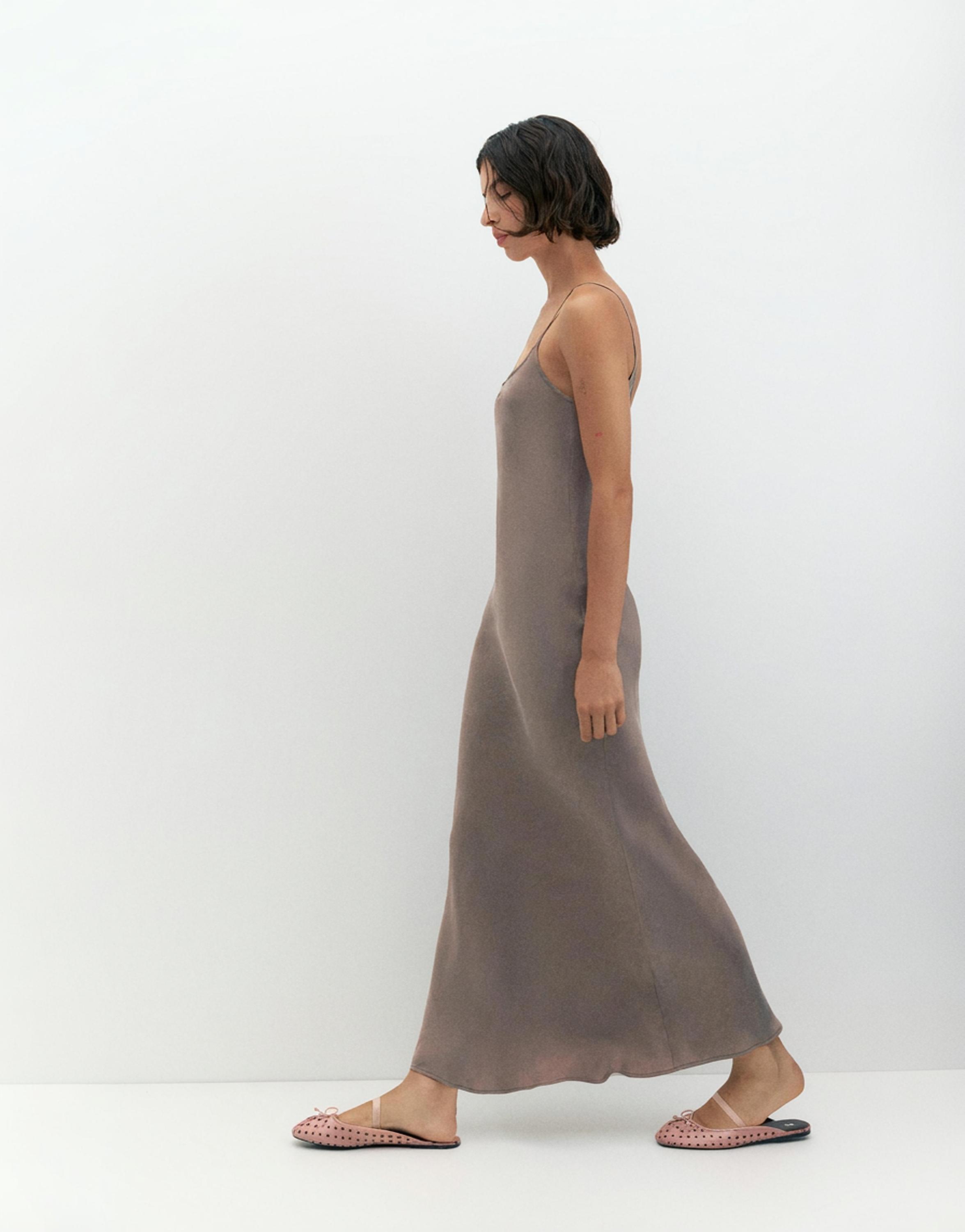 Satin midi dress — Mole brown