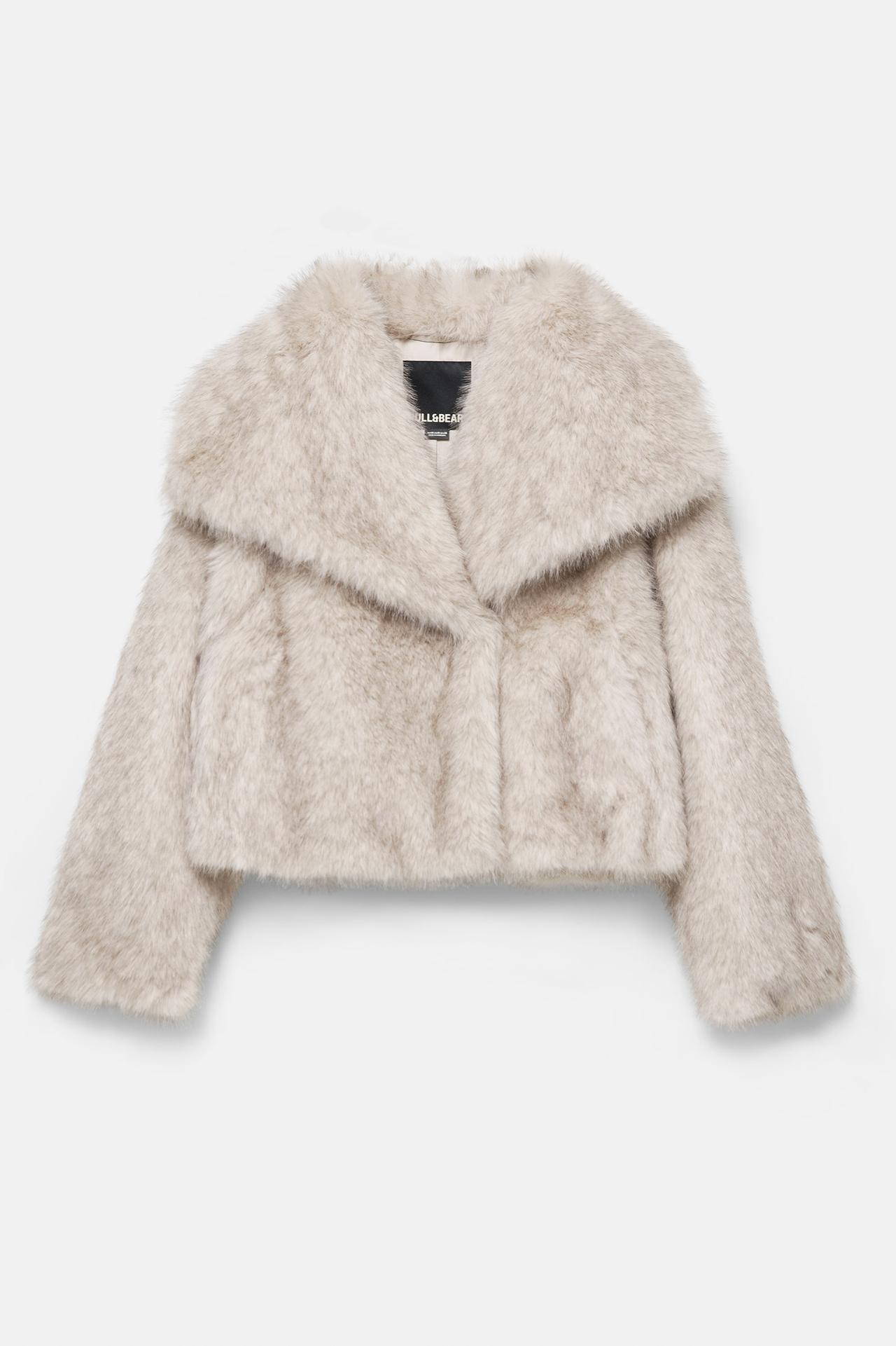 Short faux fur coat — Ecru