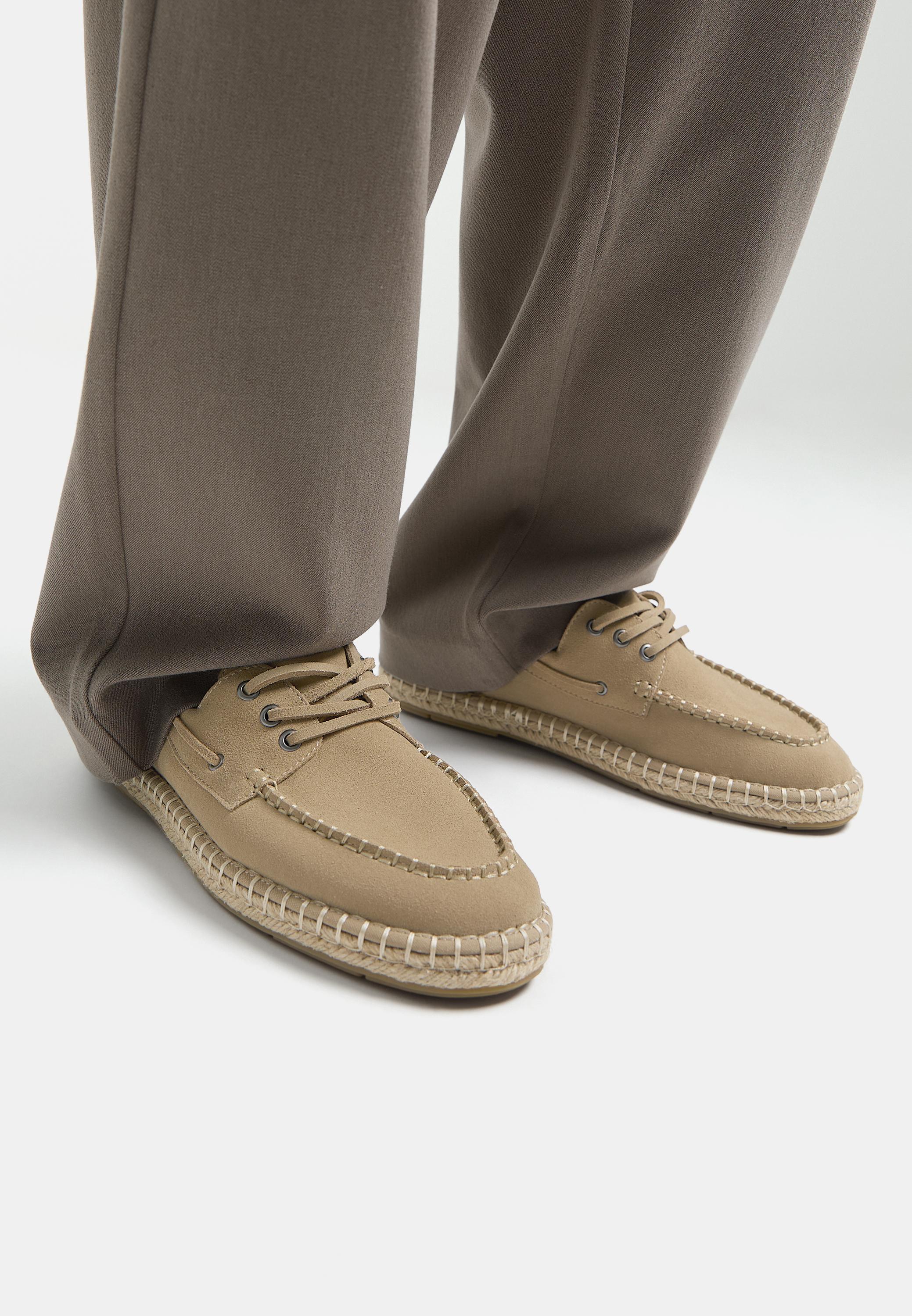 Leather jute boat shoes — Ecru