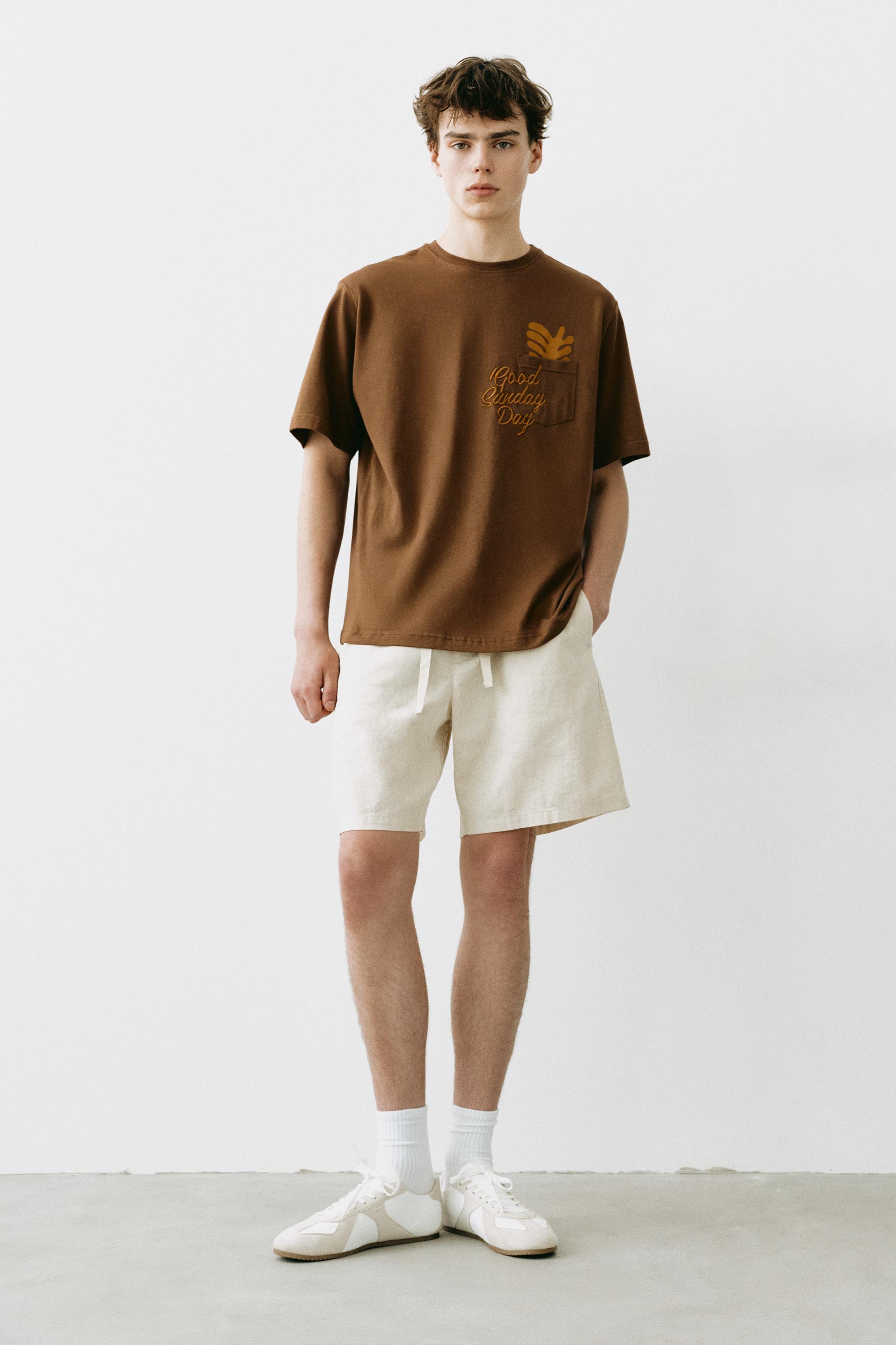 Boxy-fit graphic pocket T-shirt — Brown