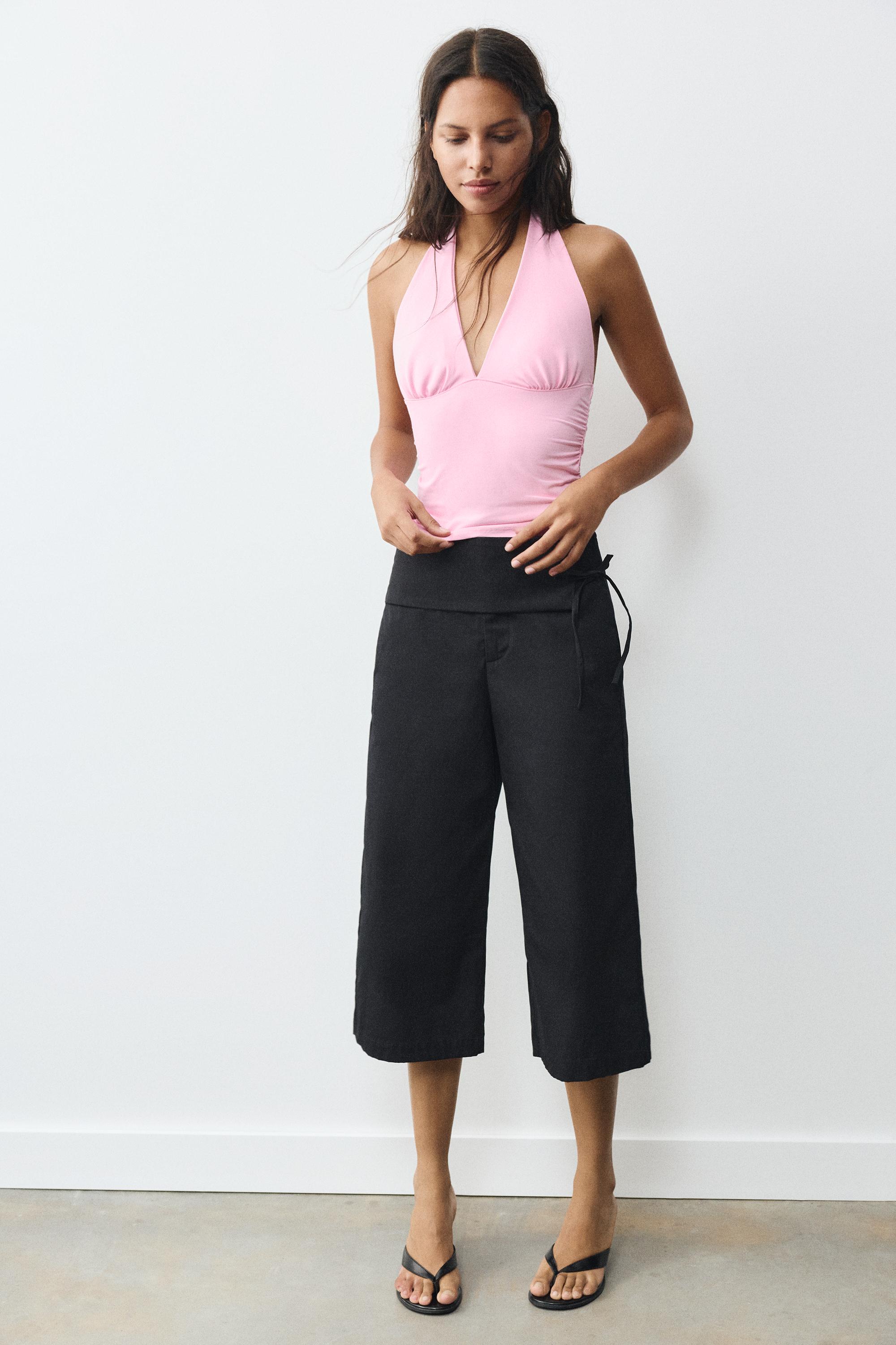 Halter neck top with gathering — Pink
