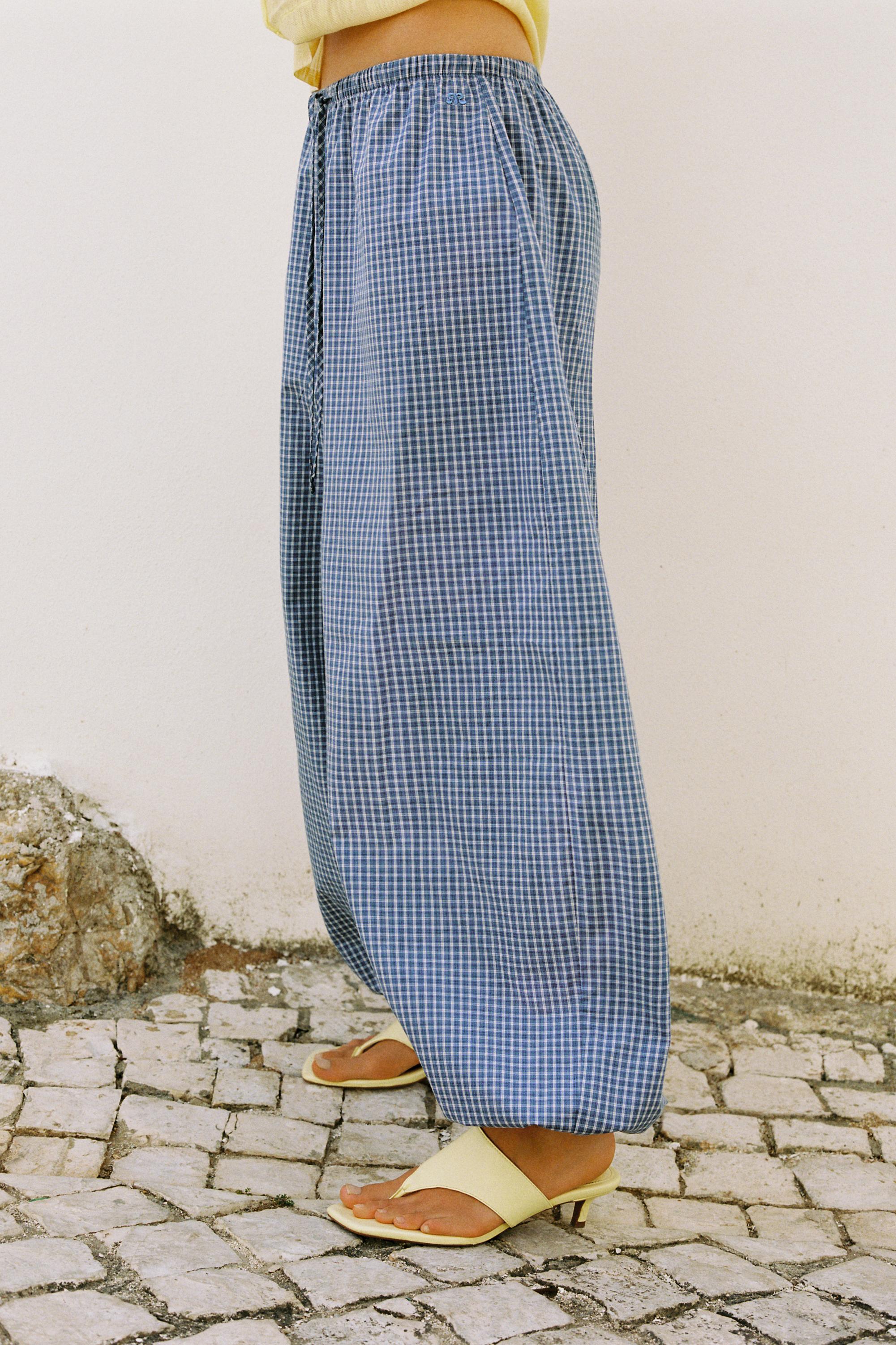 Check sarouel trousers — Medium blue