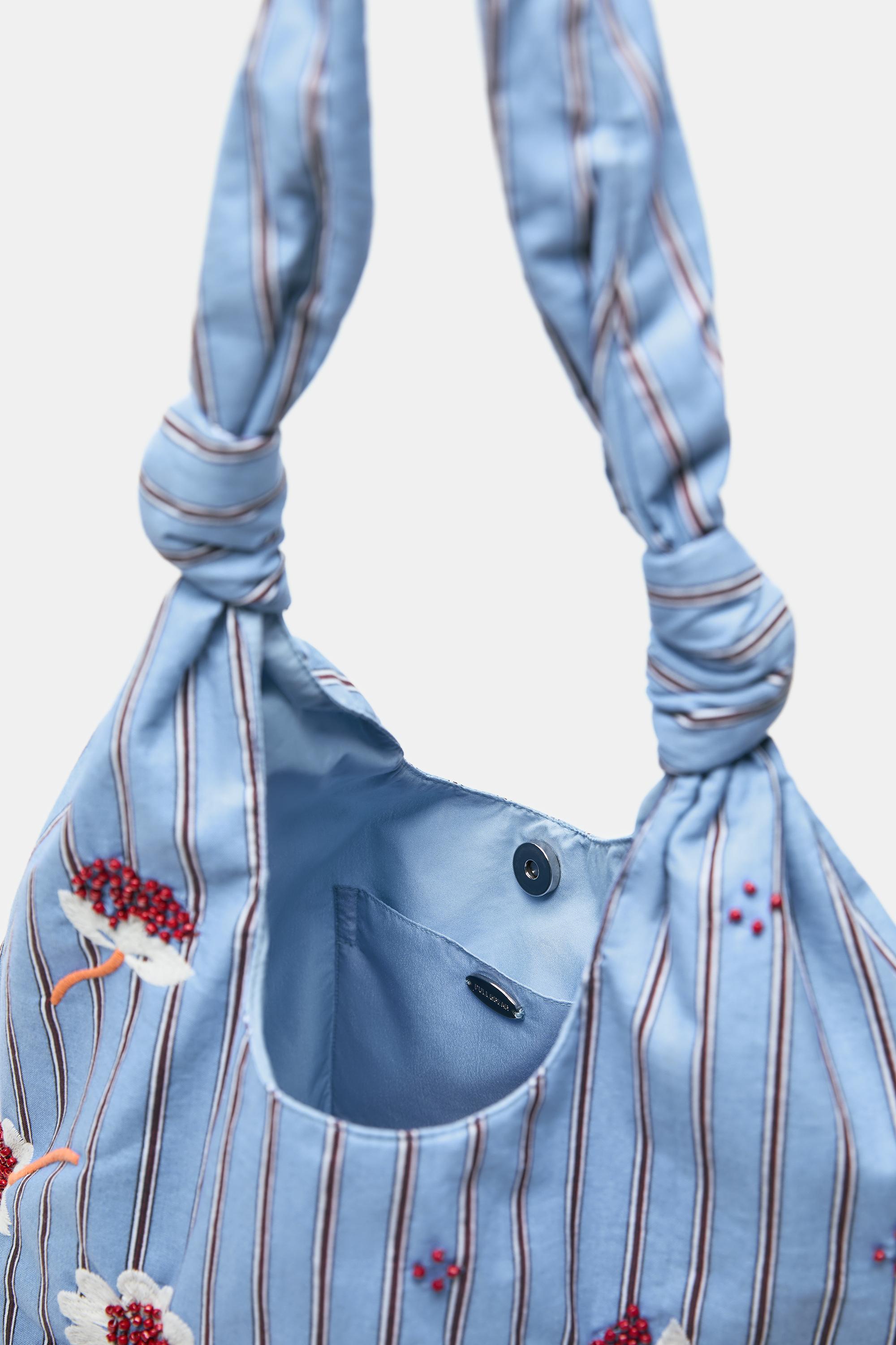 Striped floral tote bag — Blue