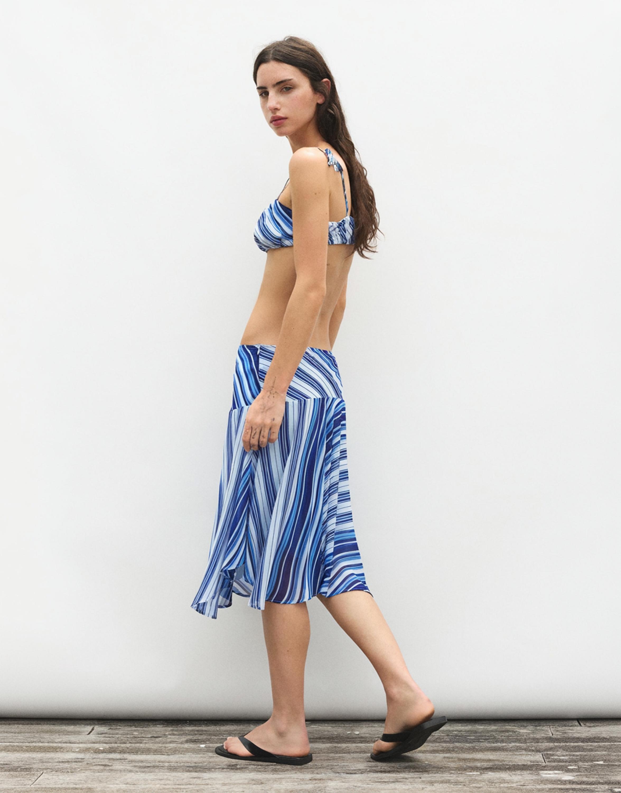 Asymmetric striped midi skirt — Deep blue