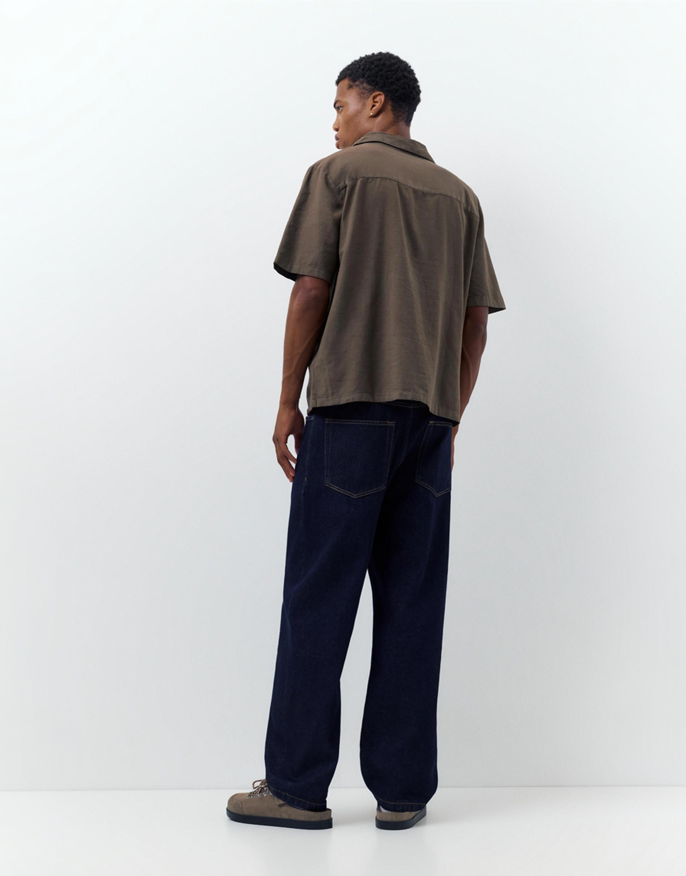 Short sleeve linen blend shirt — Chocolate