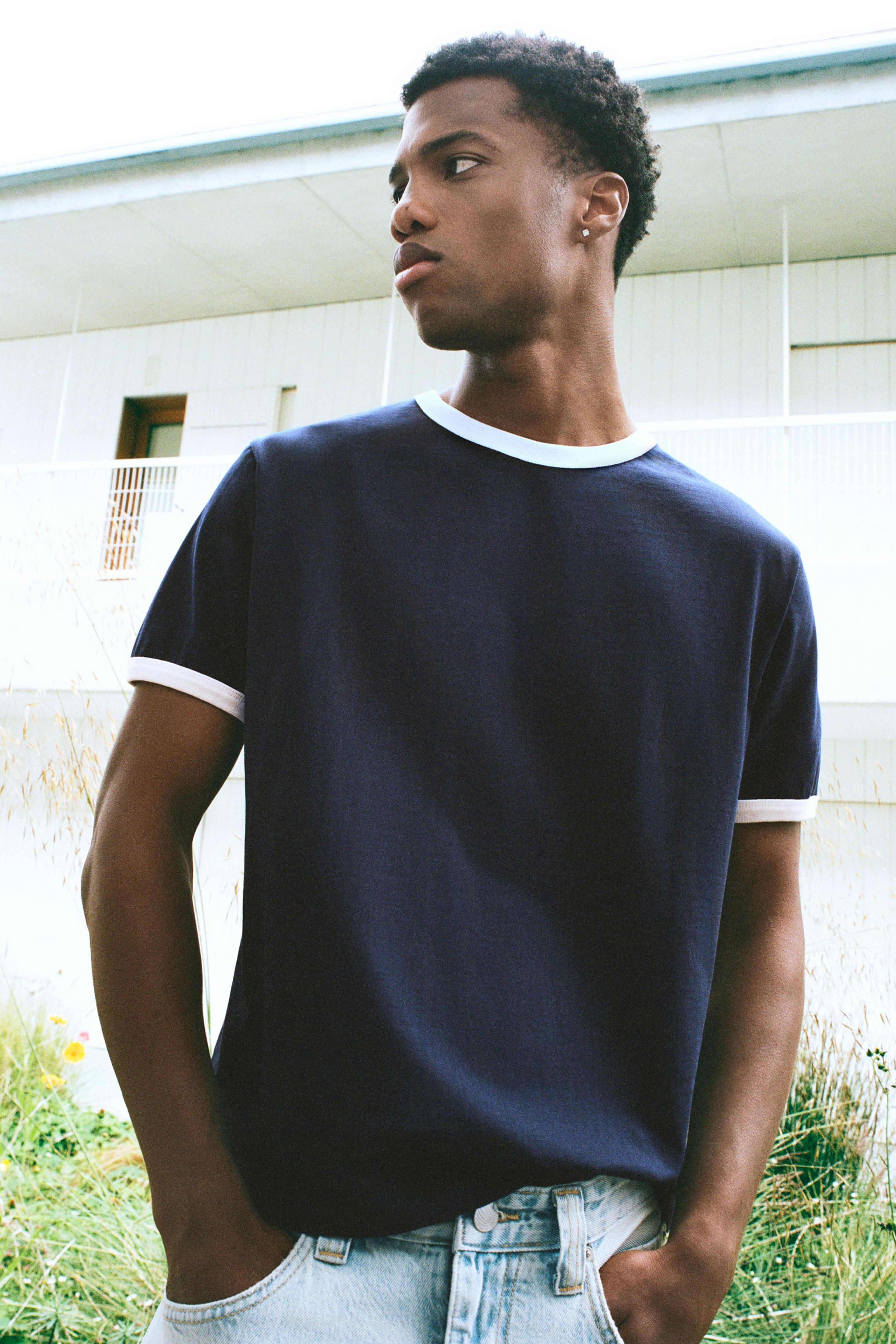 Contrast trim T-shirt — Navy