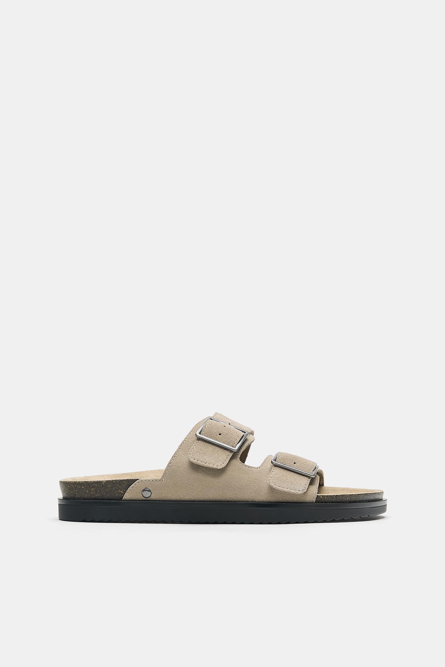 Leather buckle sandals — Ecru