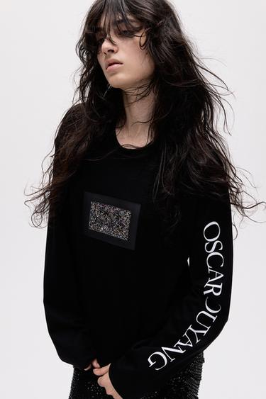 Oscar Ouyang appliqué T-shirt — Black 3