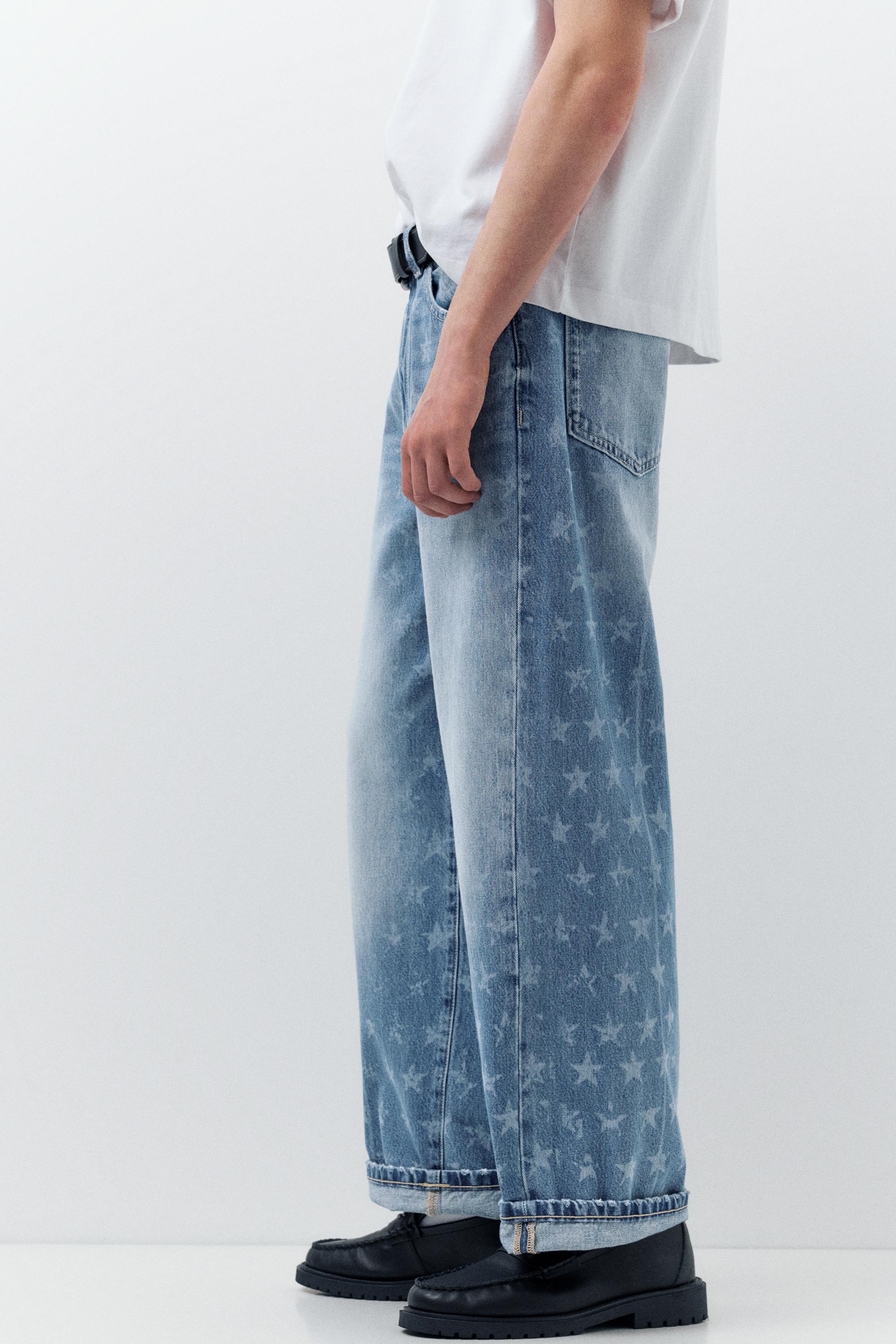 Star print wide-leg jeans — Medium blue