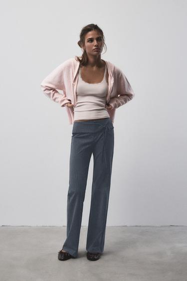 Striped flared trousers with belt — Anthracite grey 2