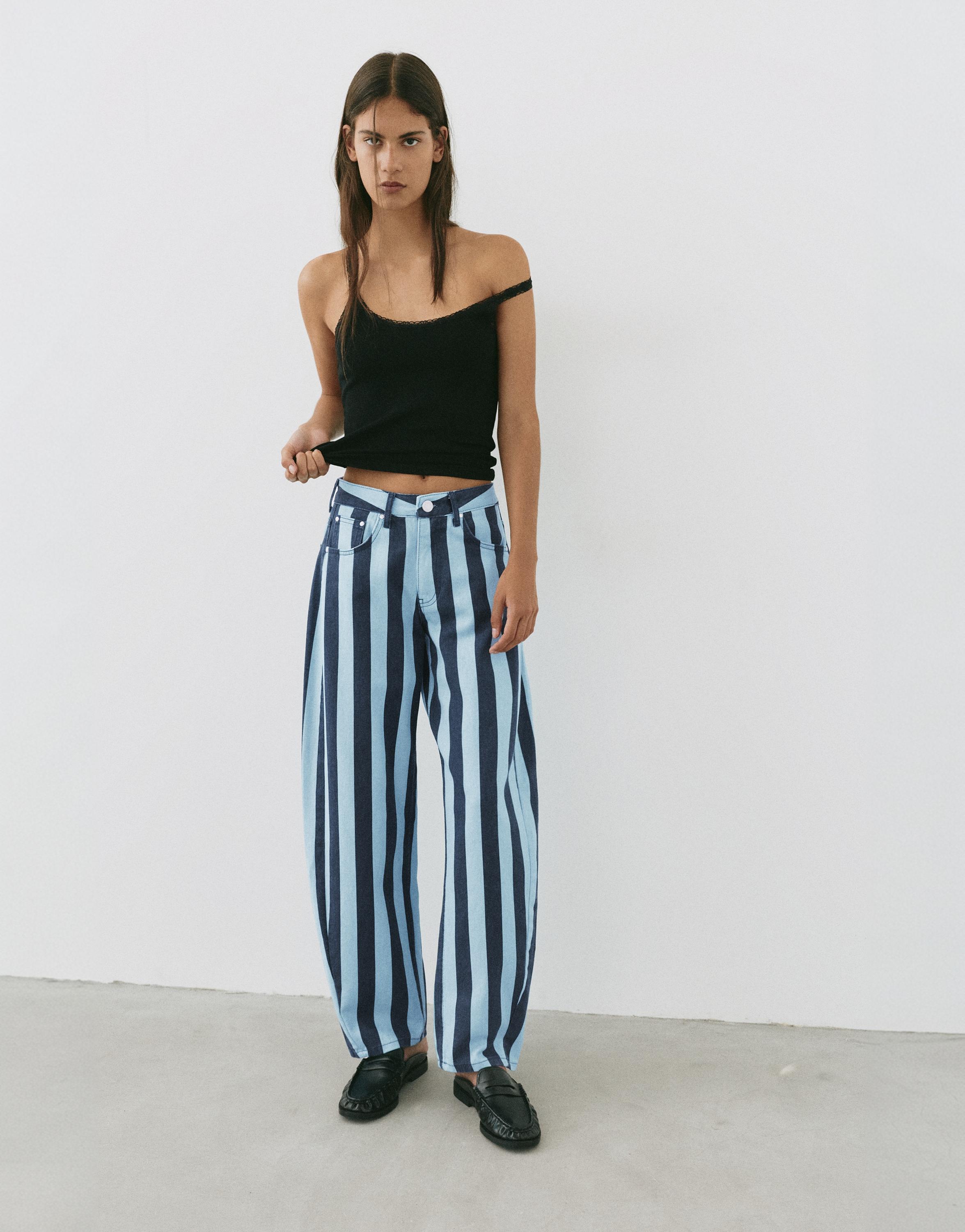 Striped barrel jeans — Turquoise