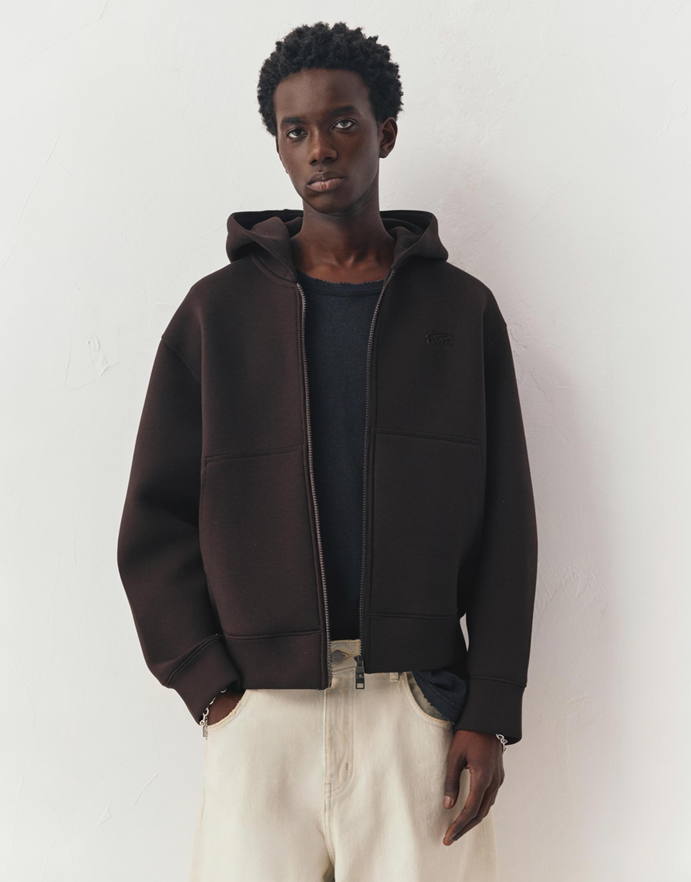 Neoprene-effect hoodie — Chocolate
