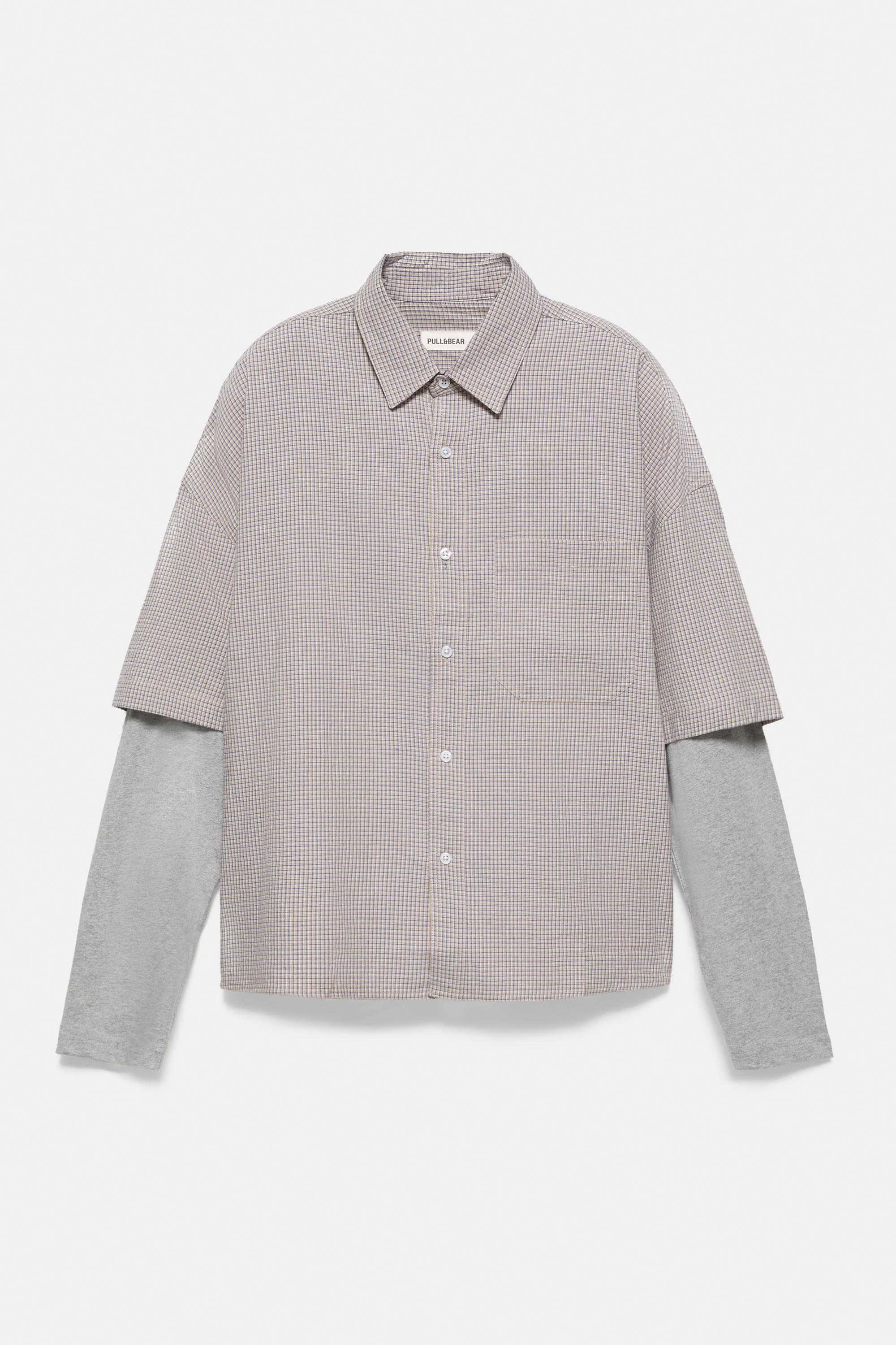 Double sleeve check shirt — Sand/Blue