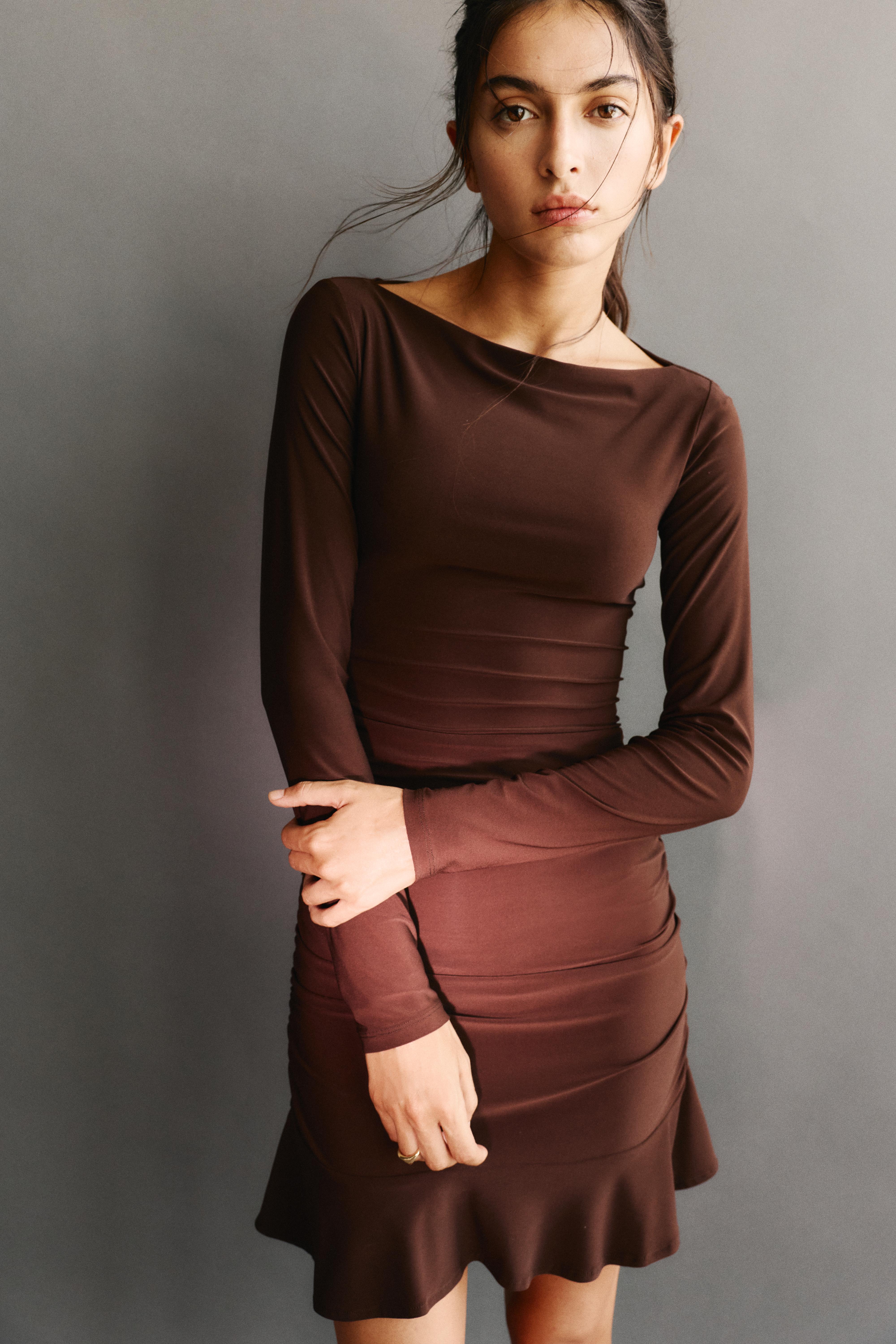 Gathered short dress — Brown