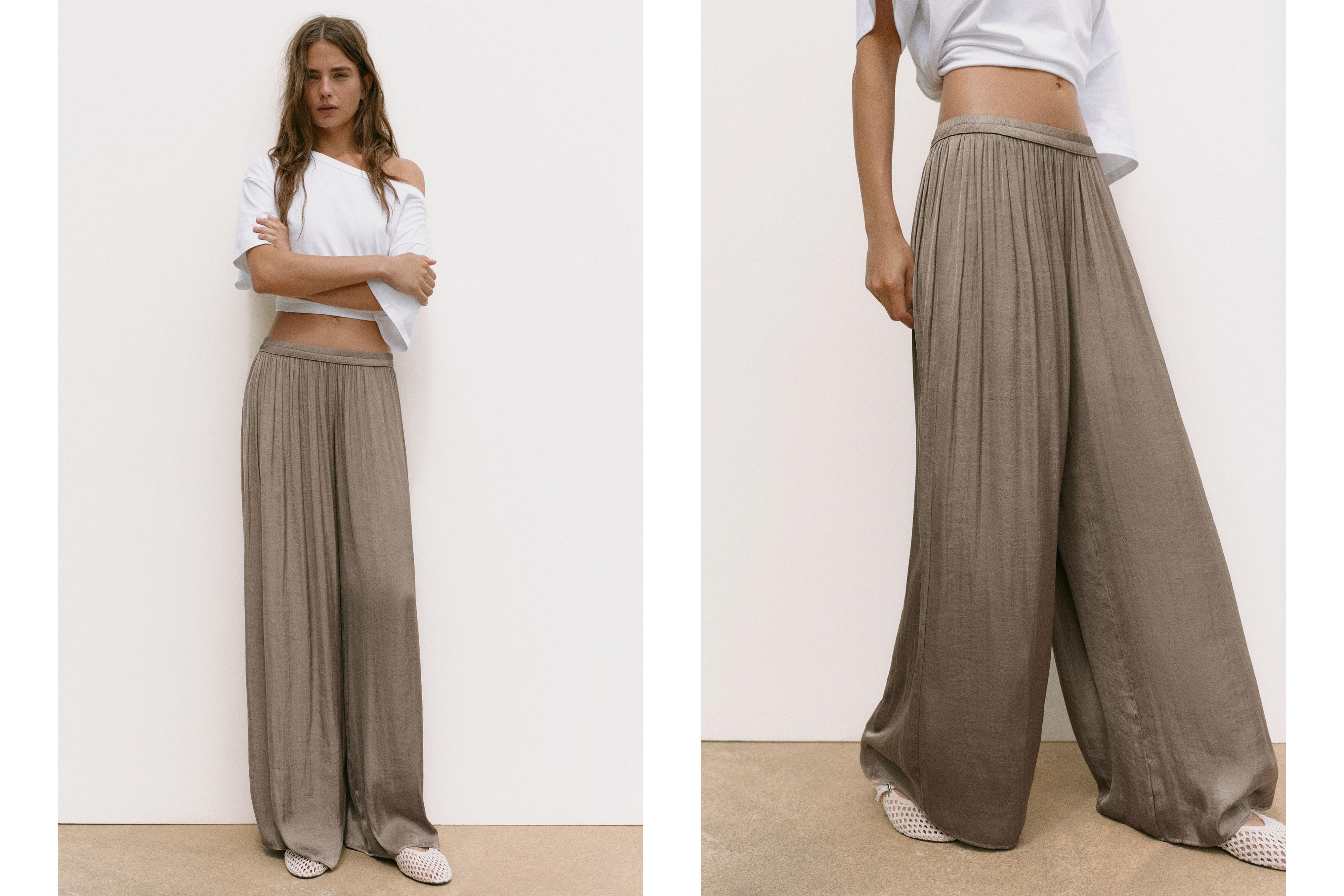 Satin wide-leg trousers — Mole brown