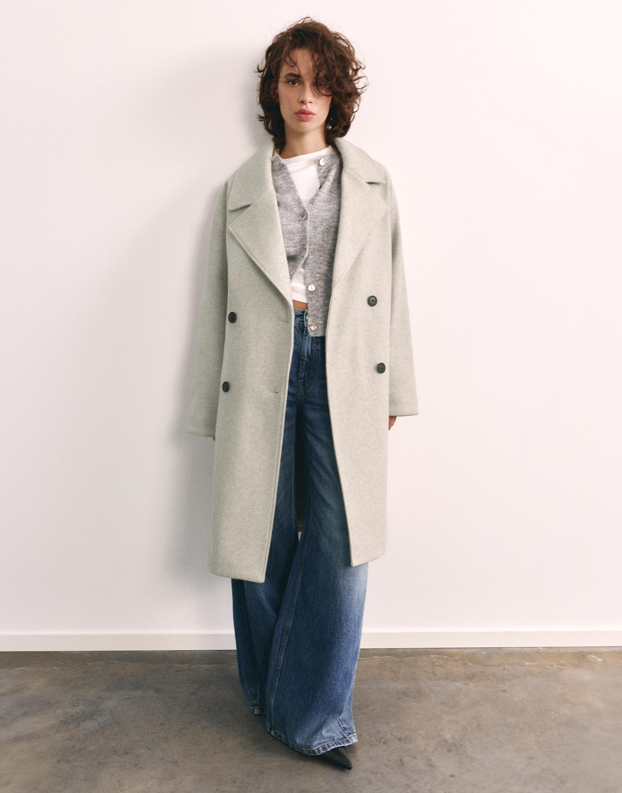 Double-breasted felt texture coat — Sand