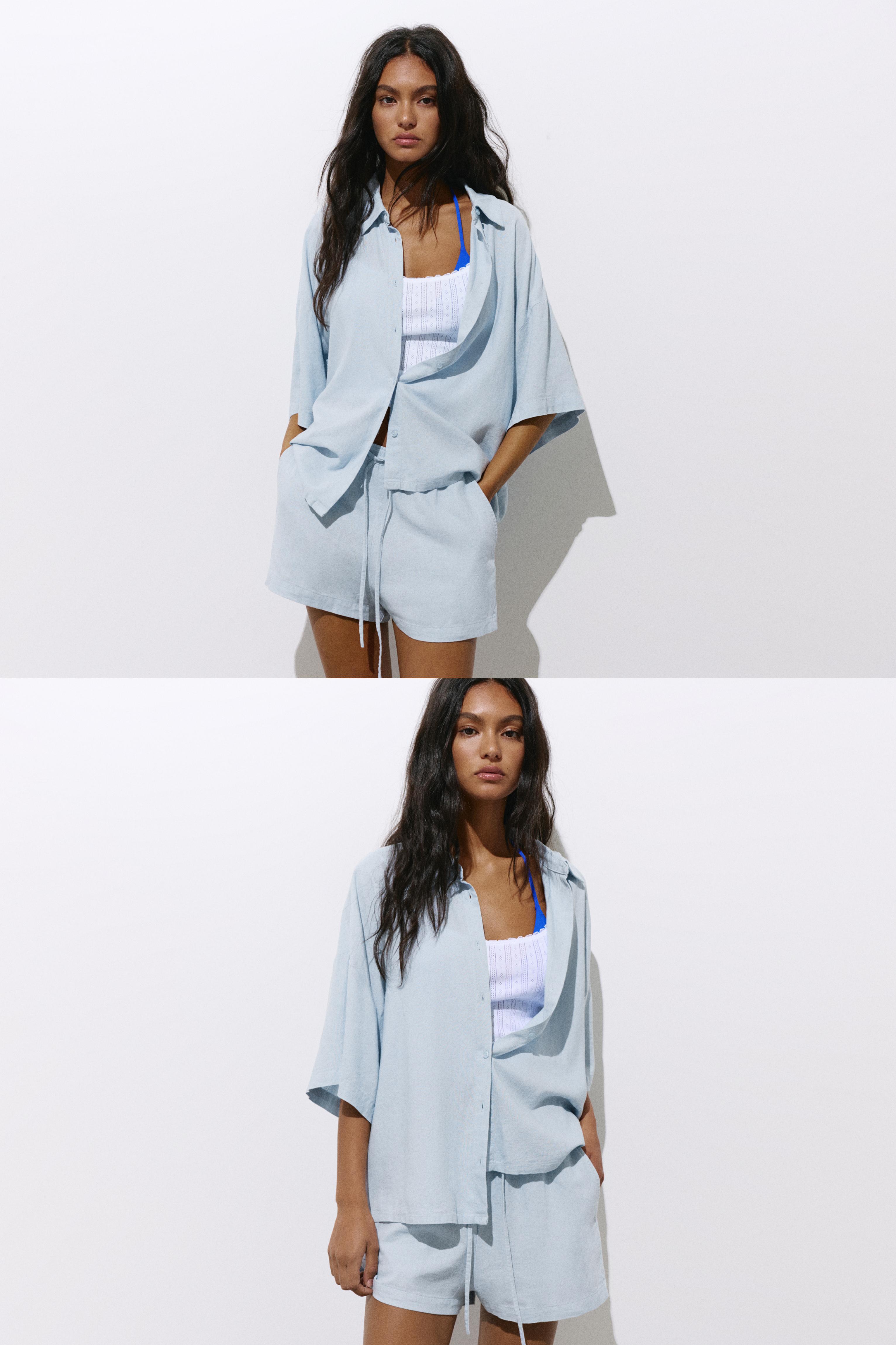 Linen blend shorts — Sky blue