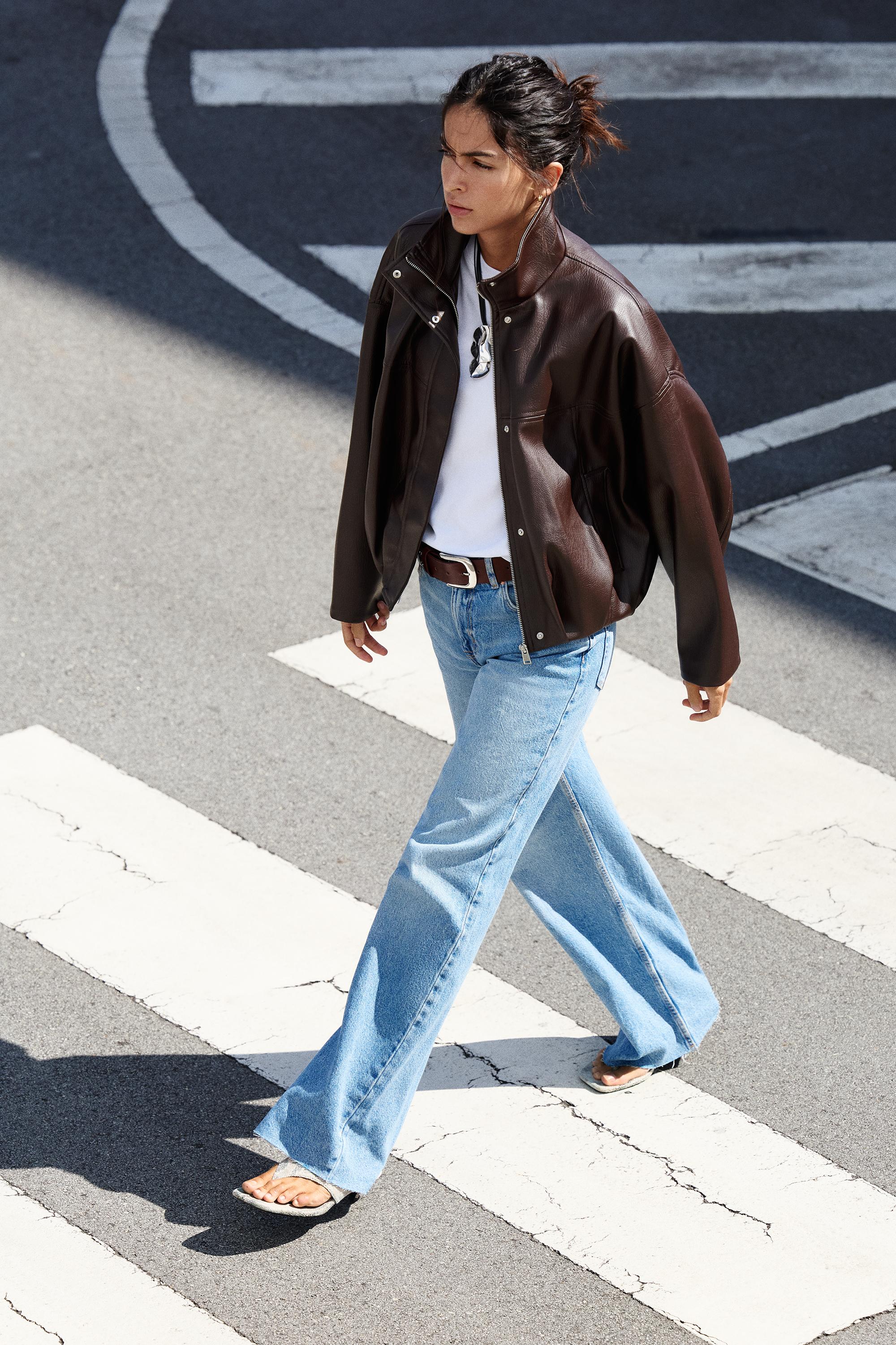 Leather effect balloon jacket — Chocolate