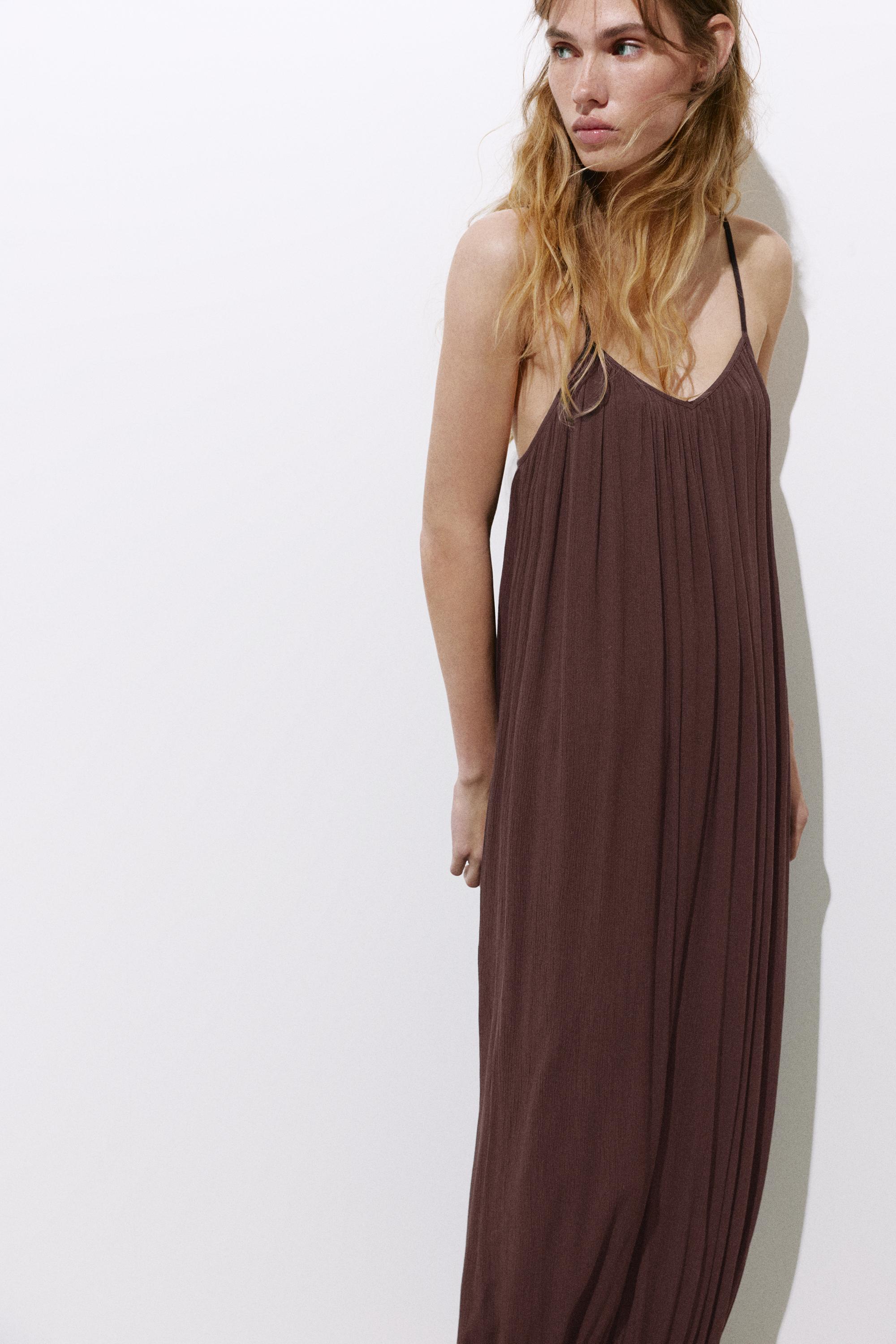 Flowing strappy sarouel jumpsuit — Brown