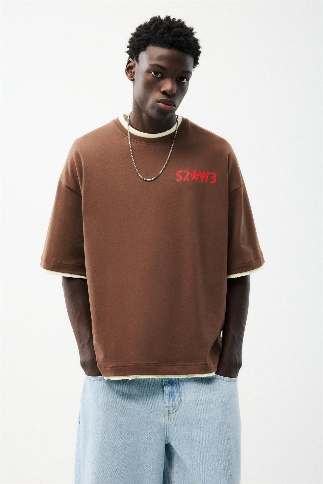 STWD double-layer T-shirt — Brown