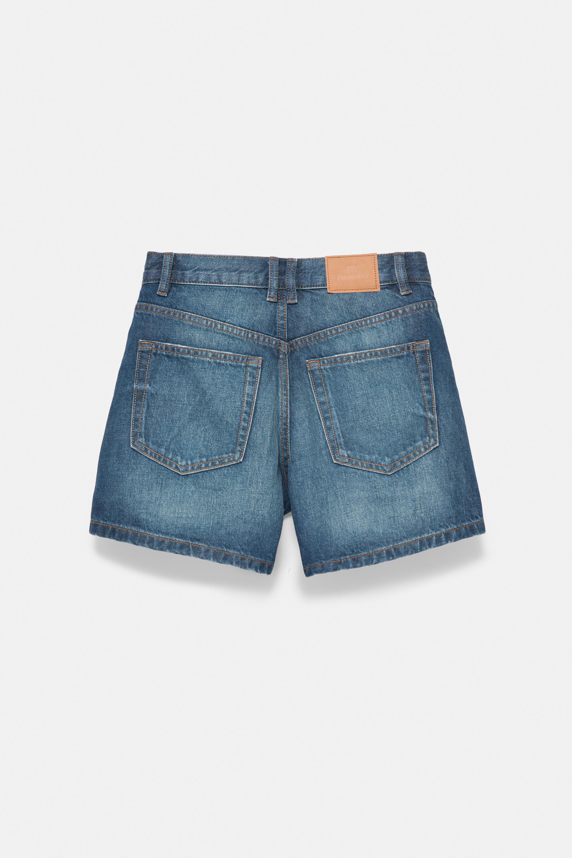 Mid-waist denim Bermuda shorts — Dark blue