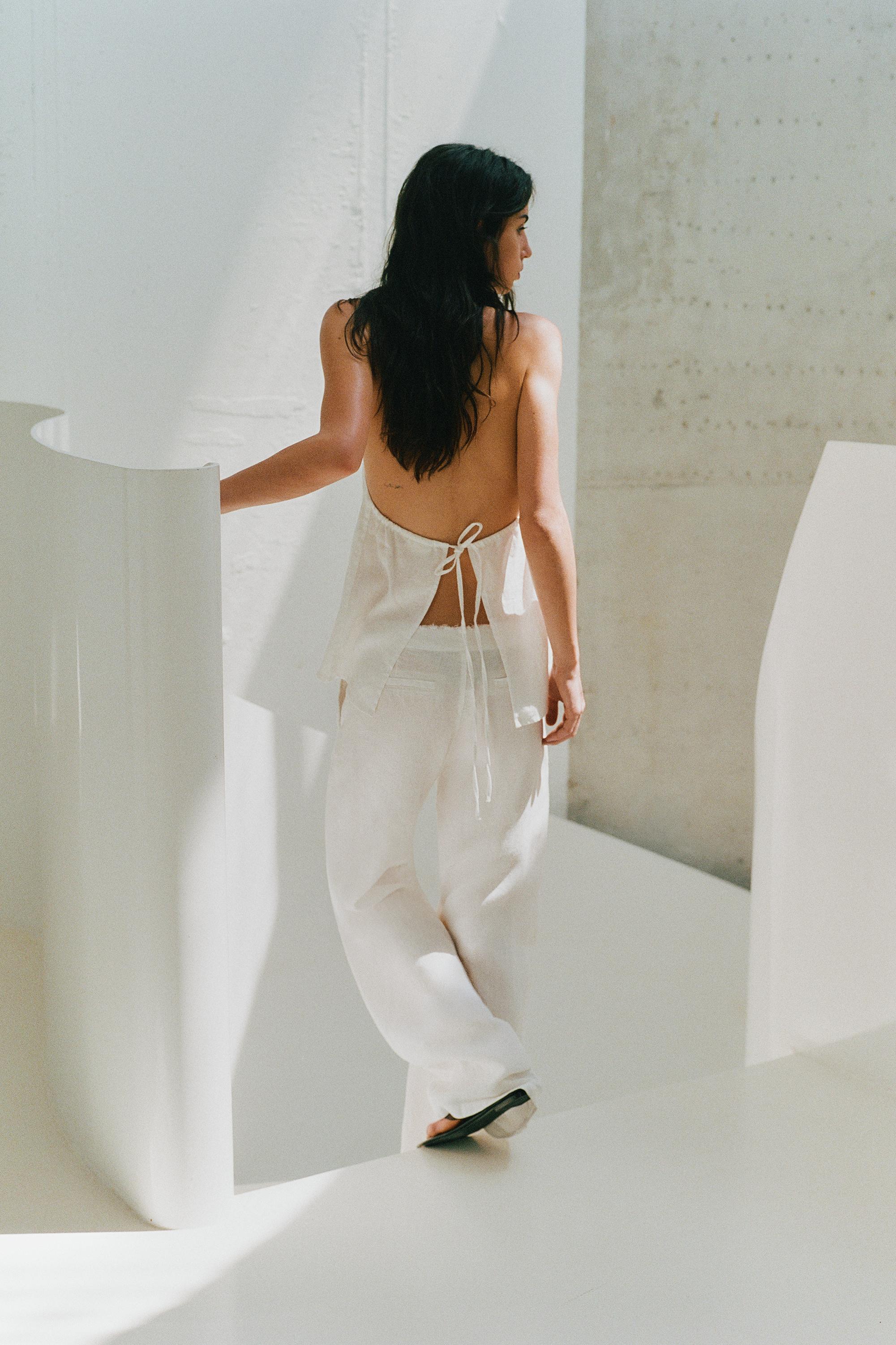 100% linen halter top — White