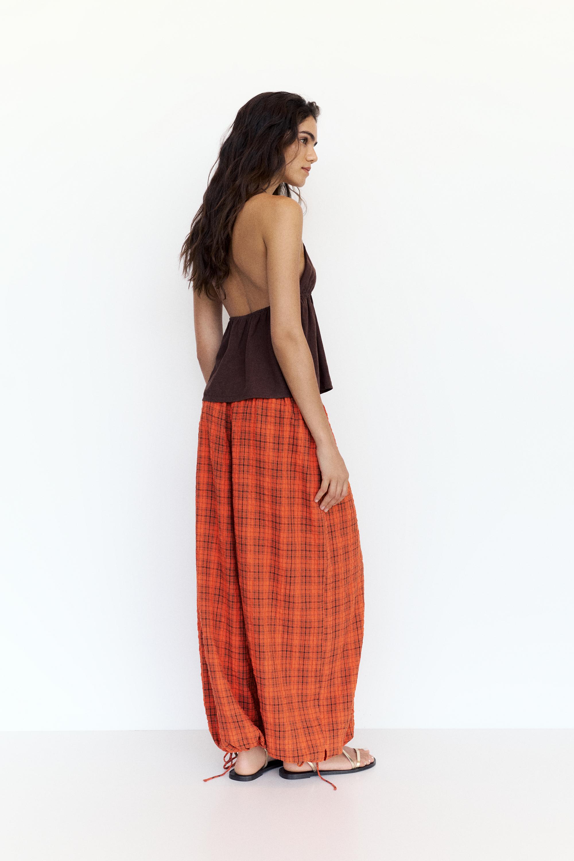 Check sarouel trousers — Red