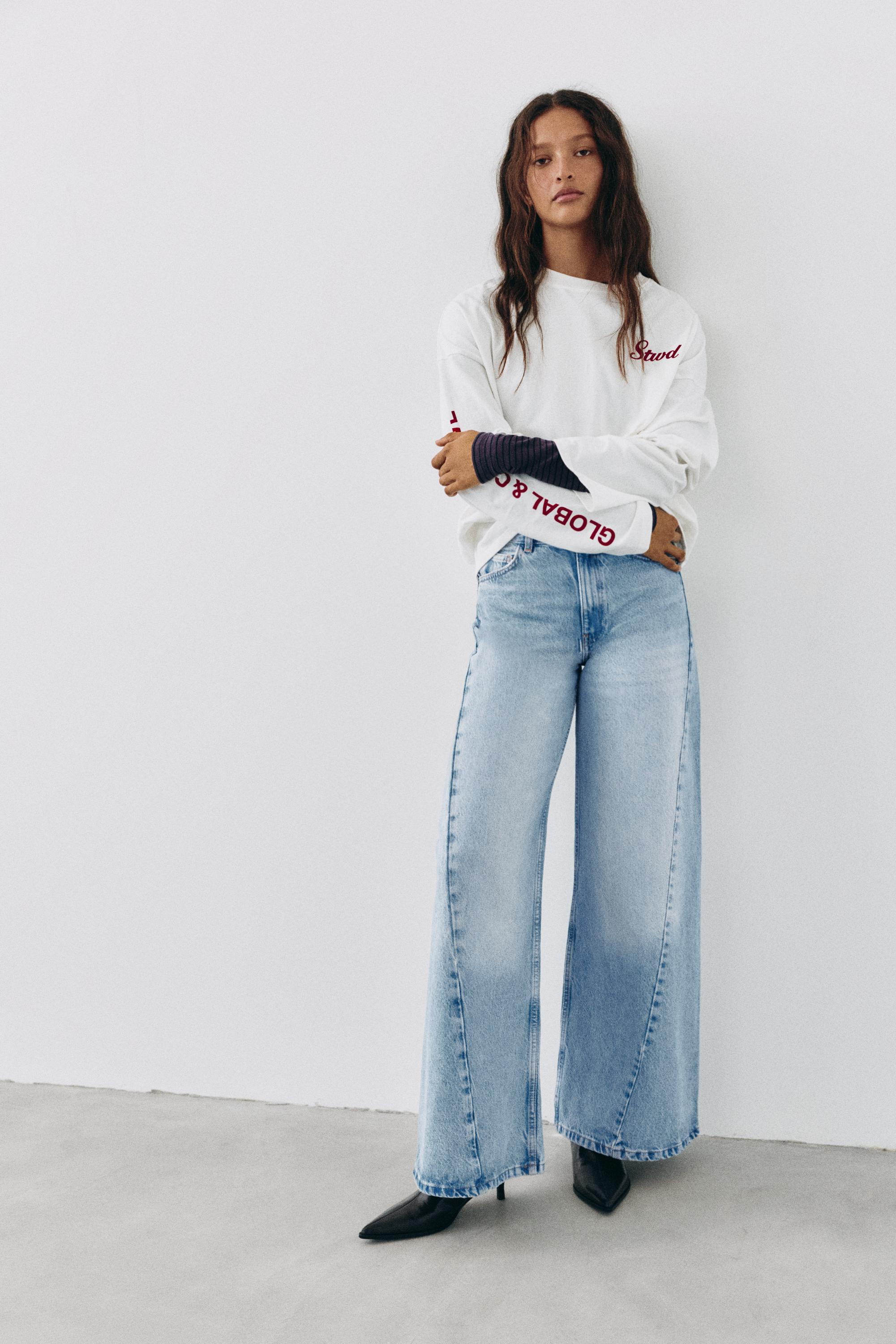 Super wide-leg jeans with belt loops — Pale blue