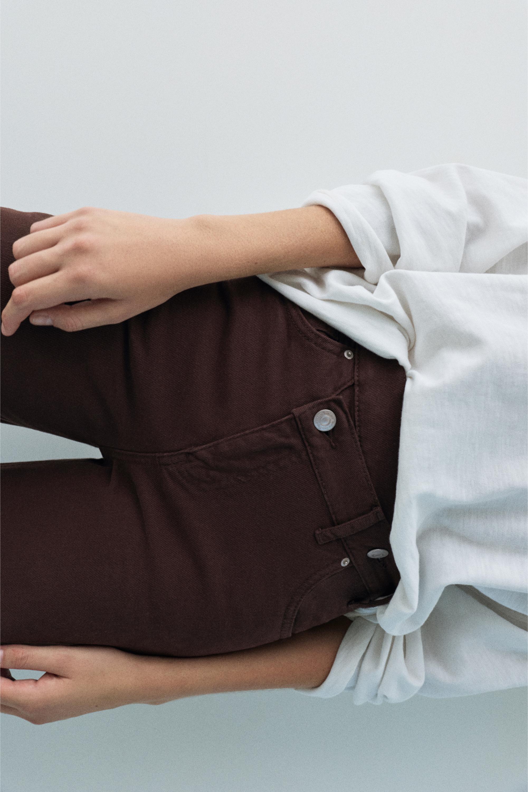 Wide leg jeans with crossover waistband — Brown