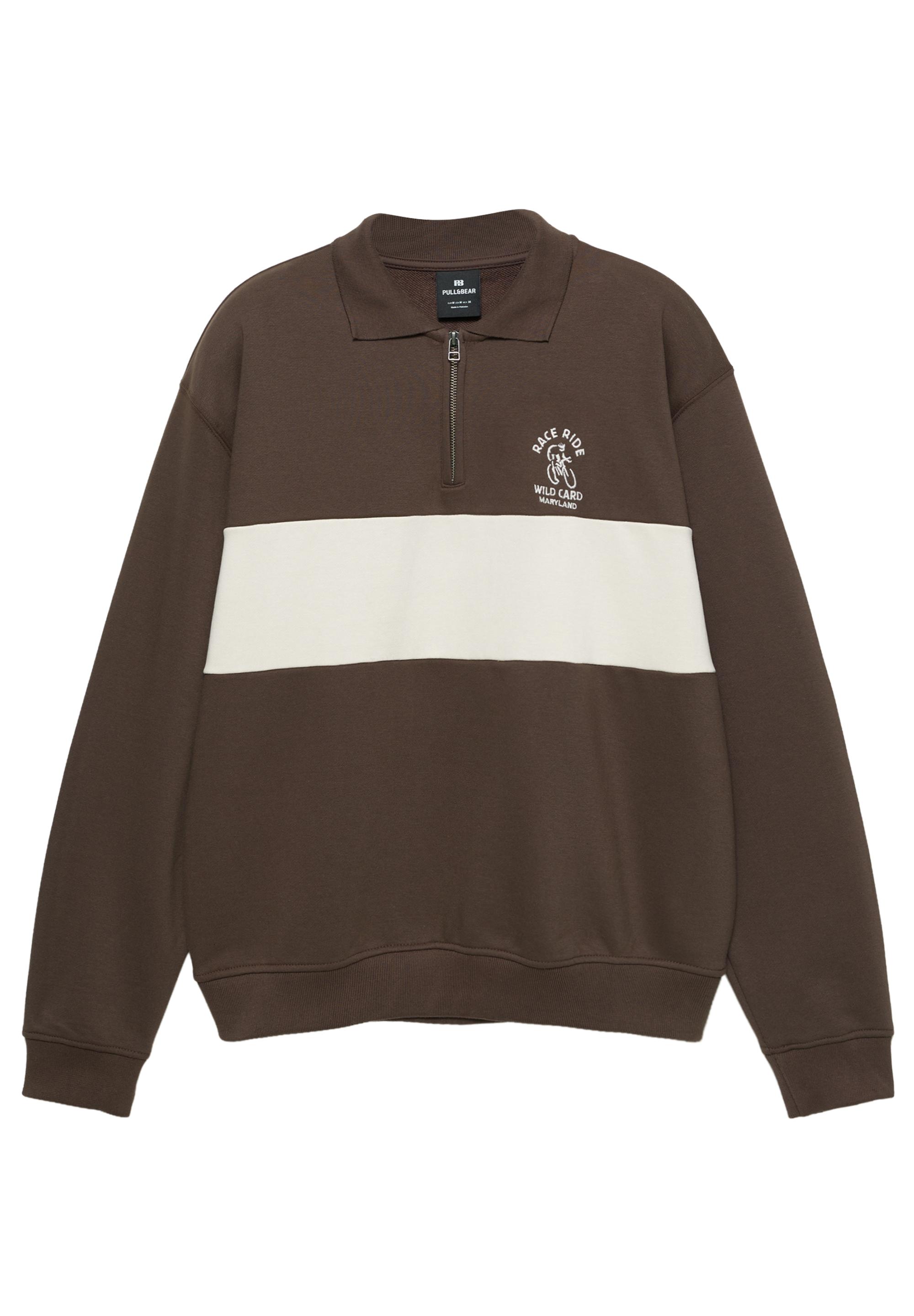 Kahverengi fermuar yakalı sweatshirt